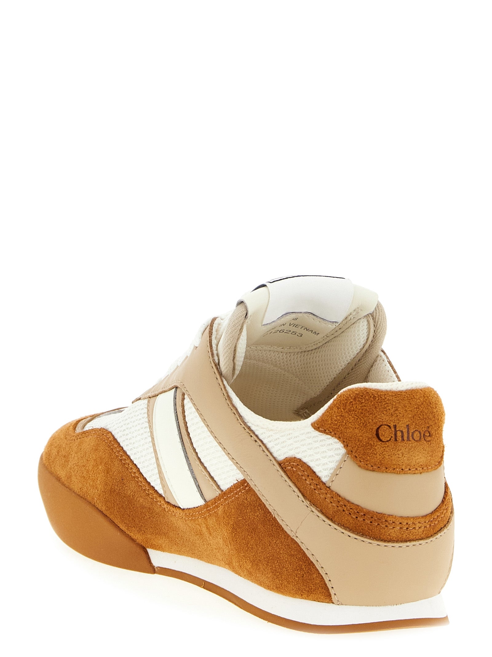 Chloé Beige Kick Low Top Suede Mesh Leather Sneakers