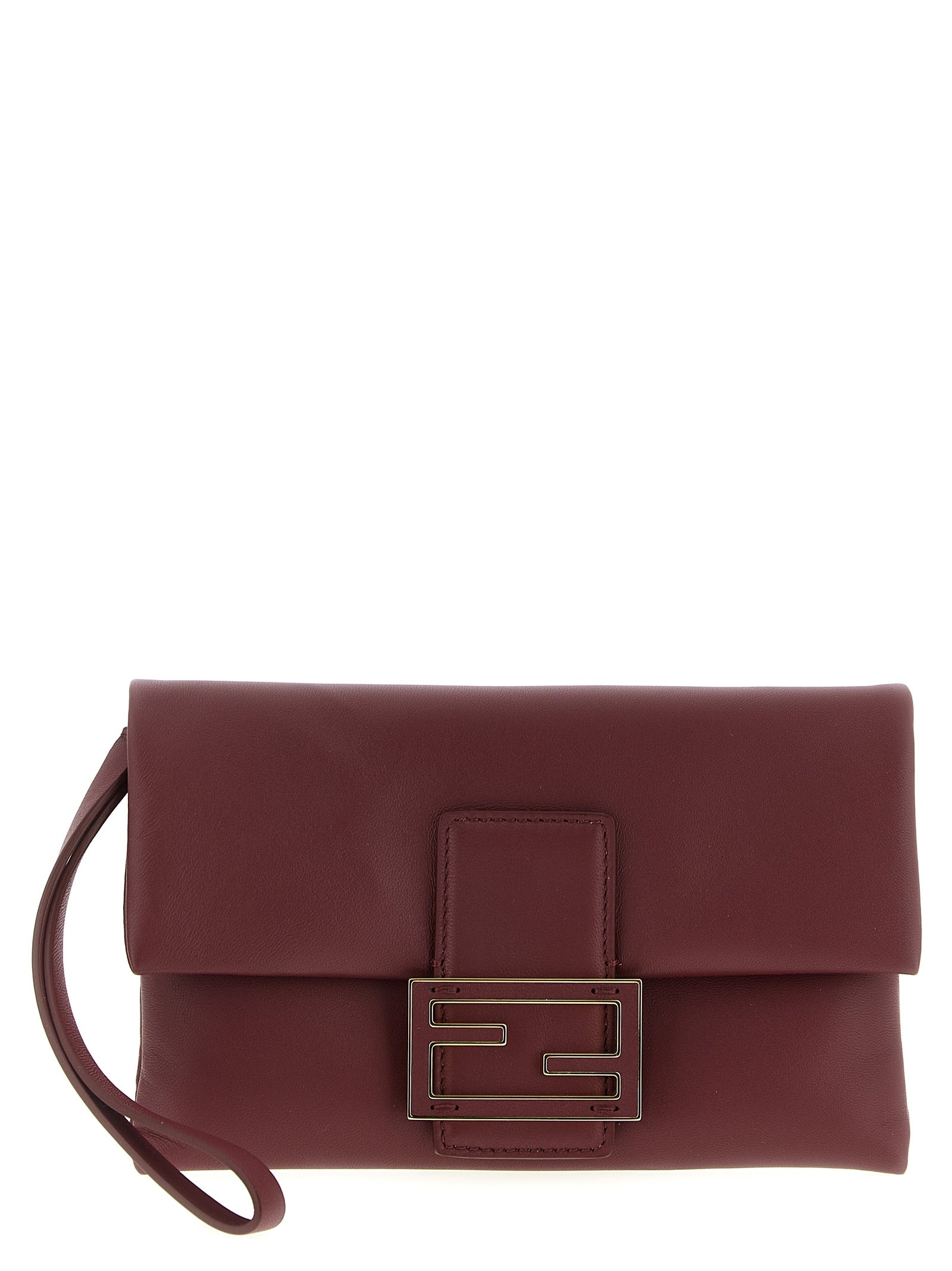 Fendi Bordeaux Mamma Baguette Lambskin Clutch Bag