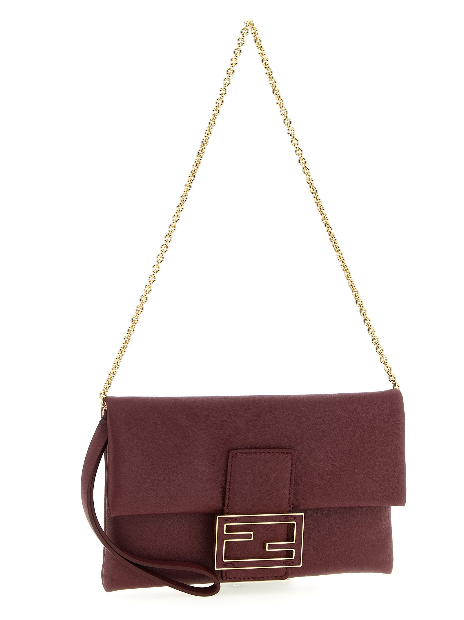 Fendi Bordeaux Mamma Baguette Lambskin Clutch Bag