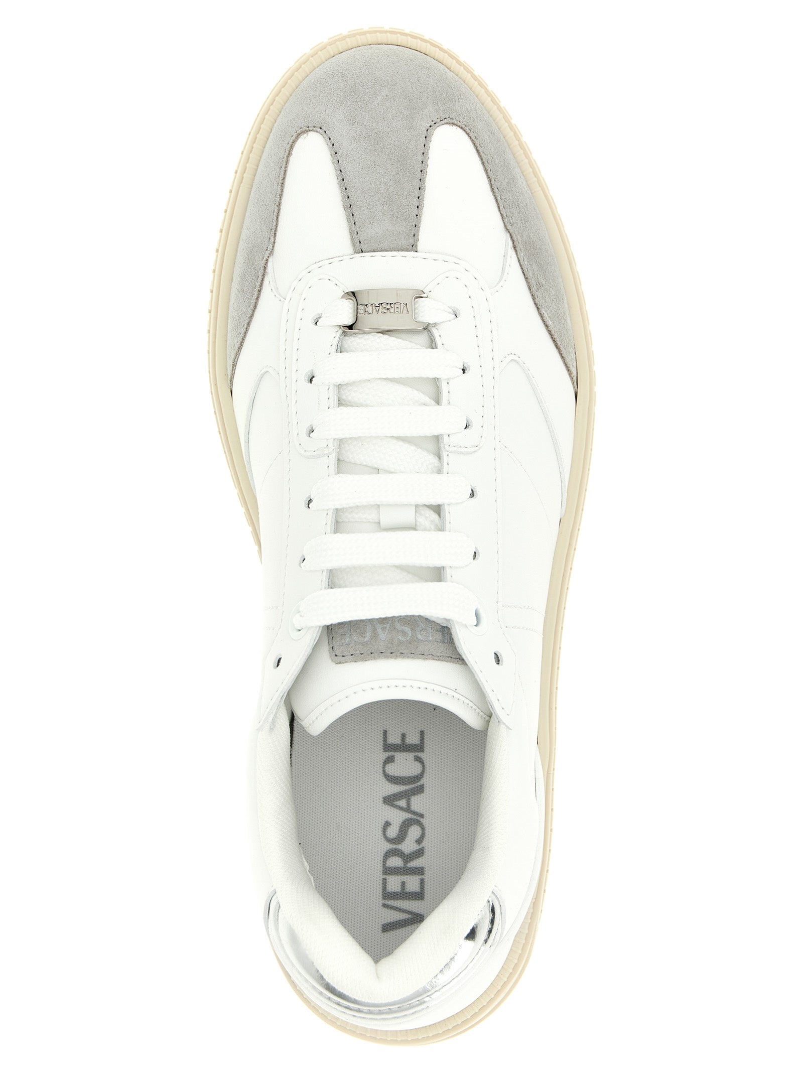Versace White Greca Court Low Top Sneakers Calf Leather