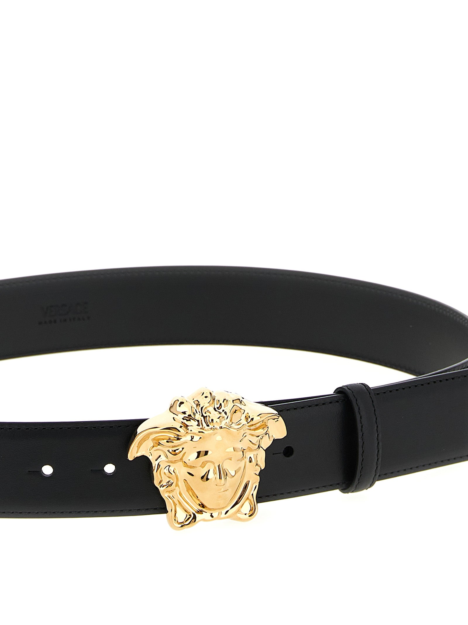VERSACE Black Medusa Gold Buckle Leather Belt