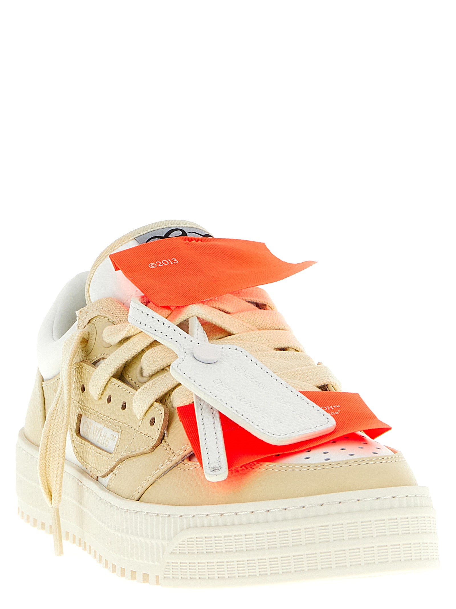 Off-White Beige Court Low Top Leather Sneakers