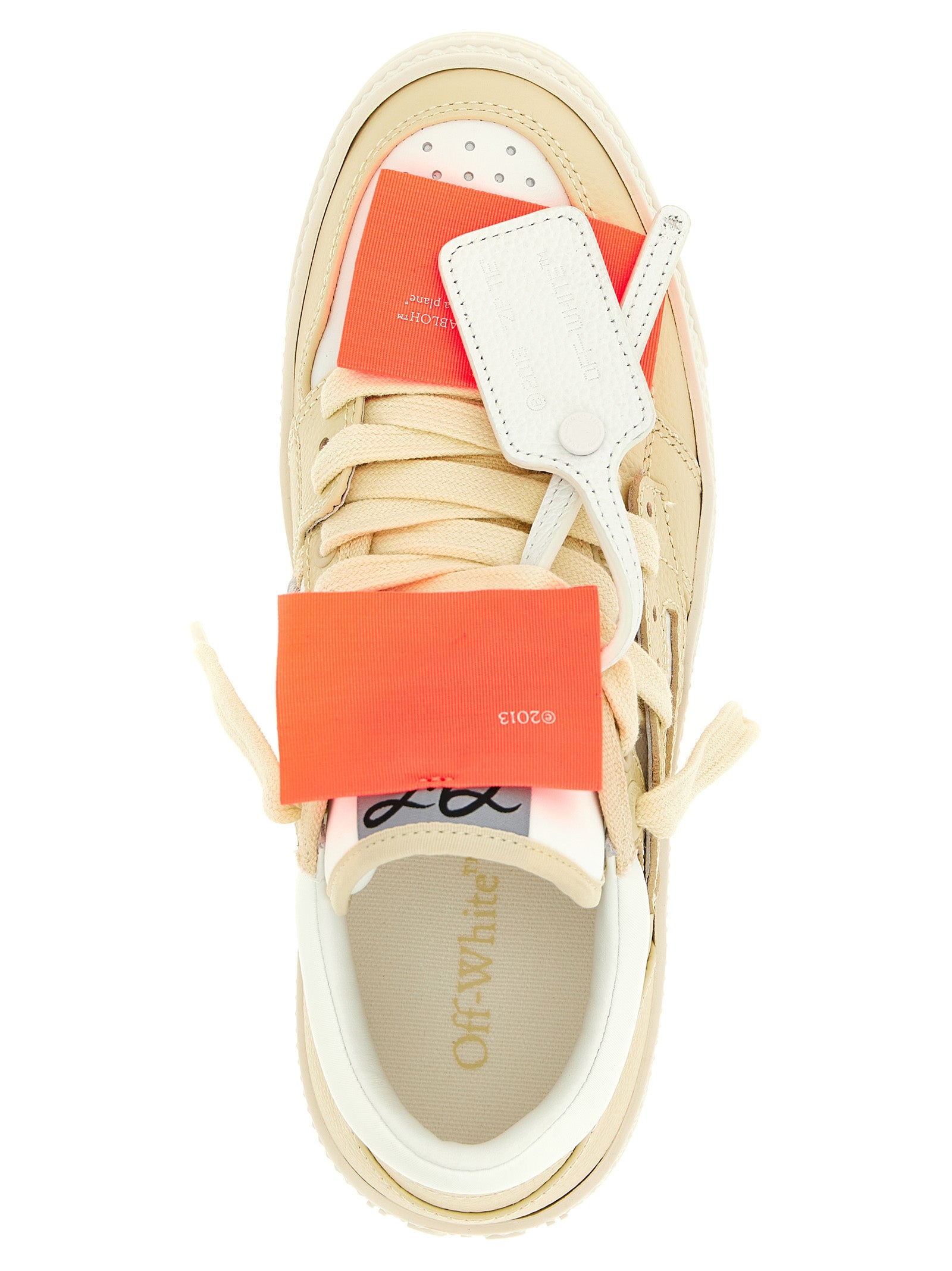Off-White Beige Court Low Top Leather Sneakers