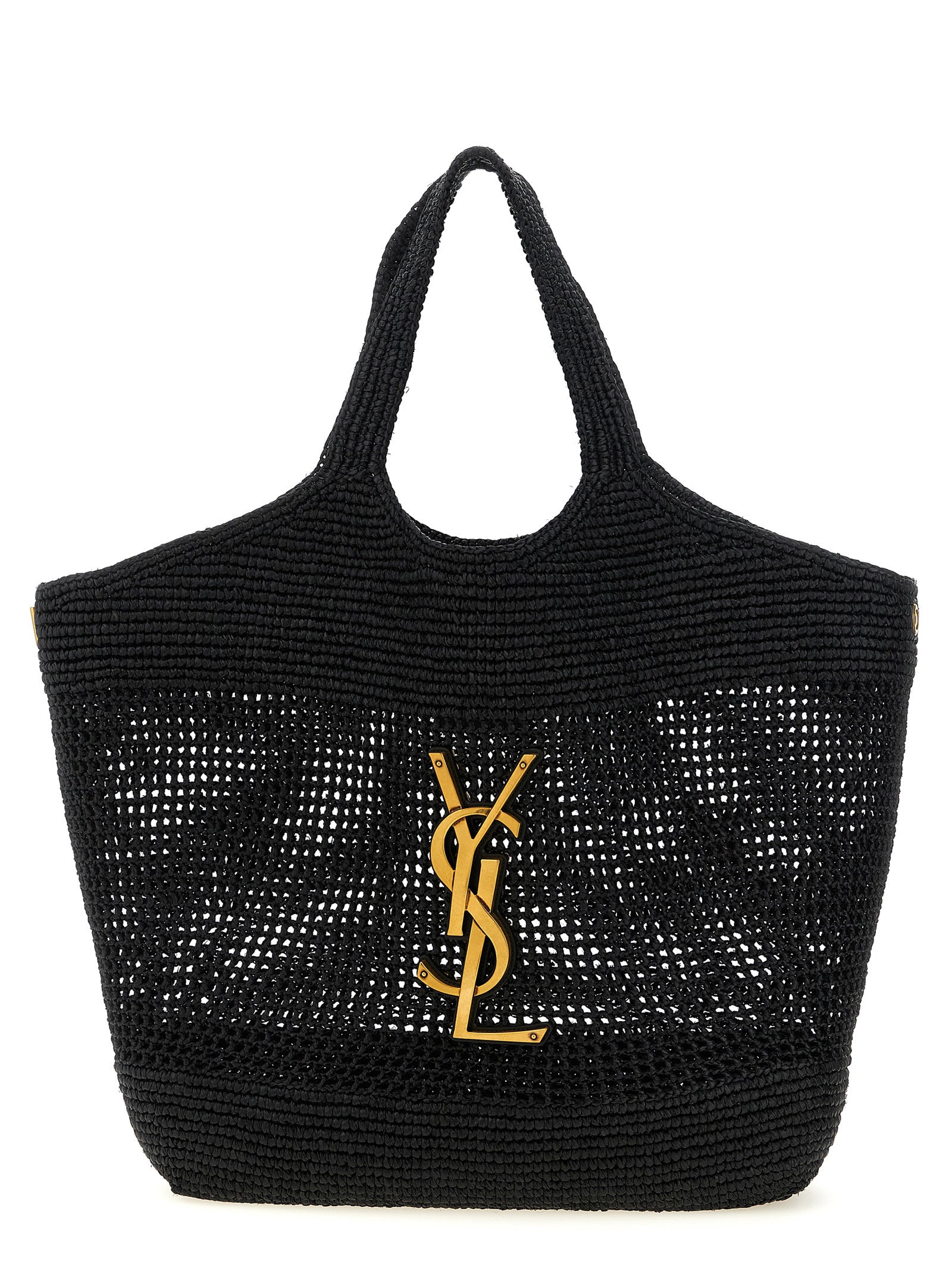 Saint Laurent Black Icare Raffia Tote Bag