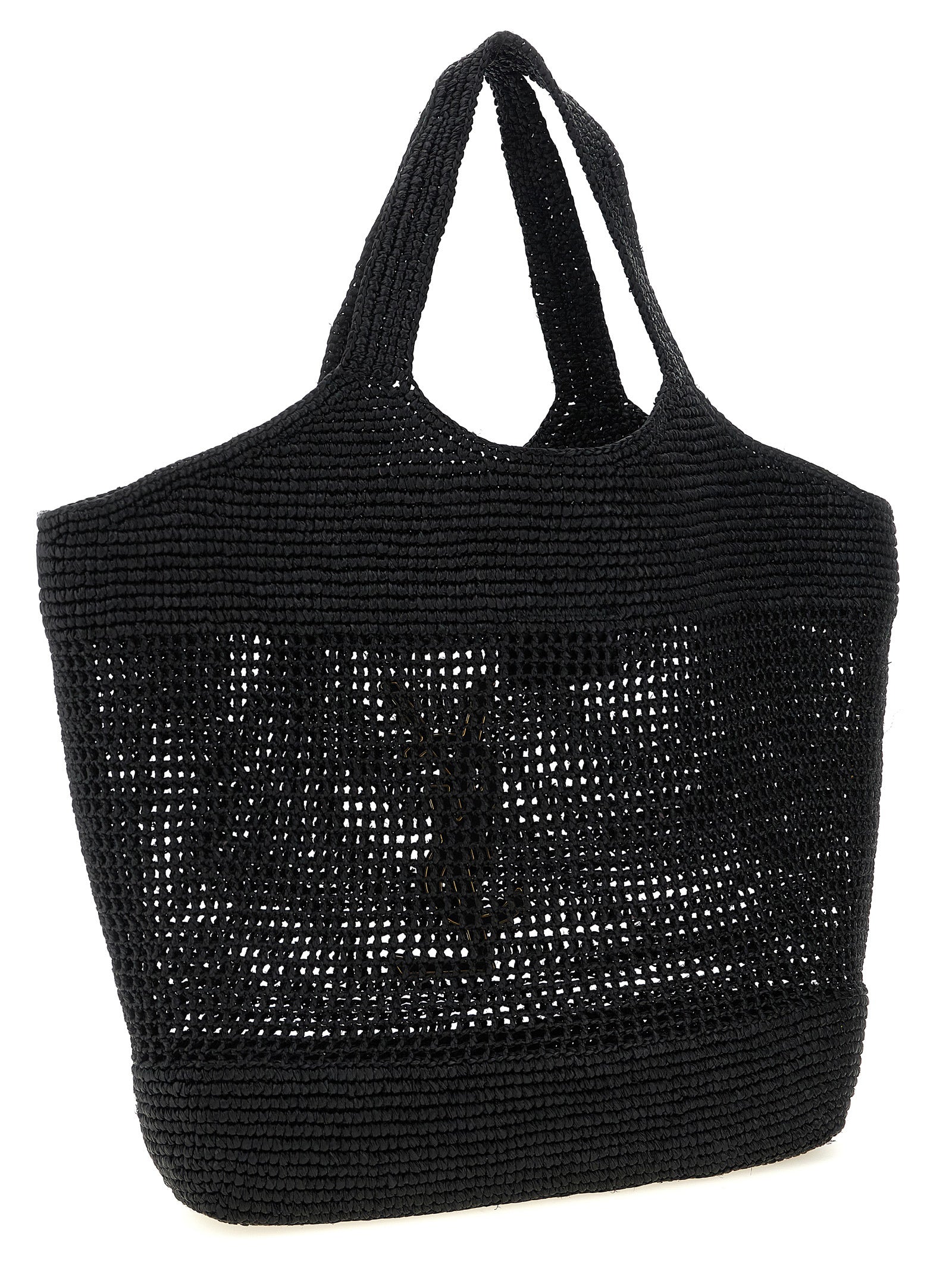 Saint Laurent Black Icare Raffia Tote Bag