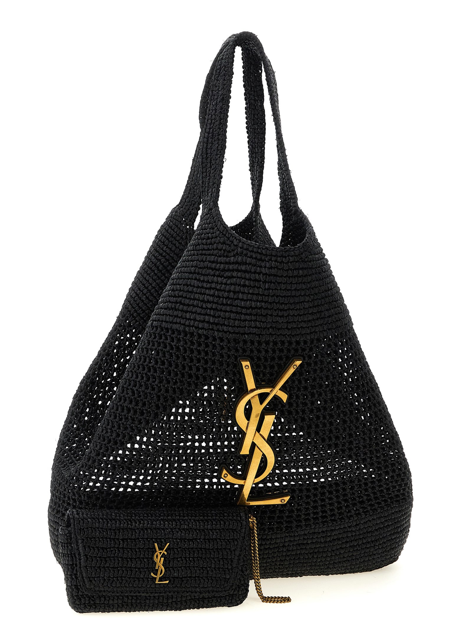 Saint Laurent Black Icare Raffia Tote Bag