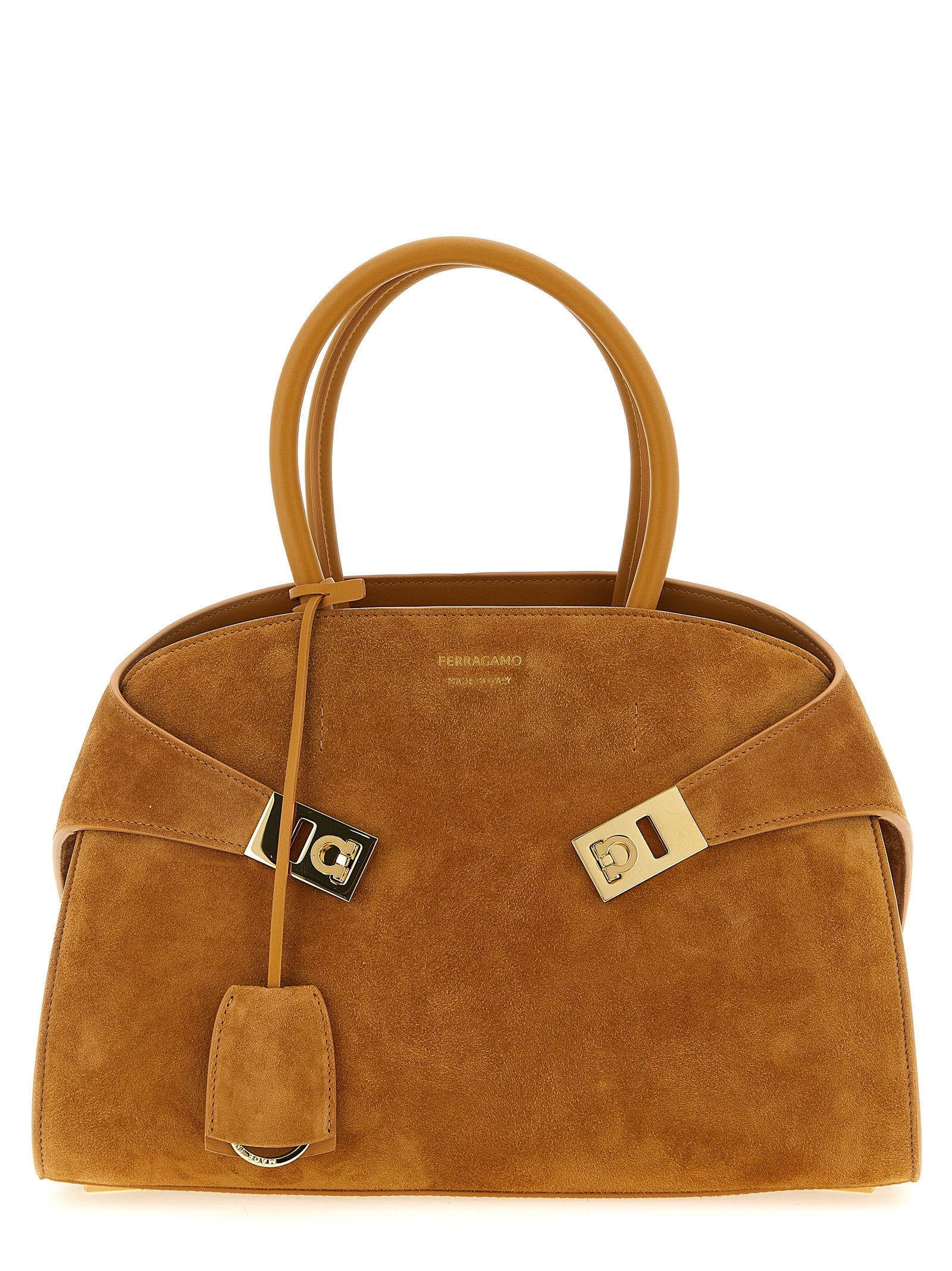 Ferragamo Beige Hug Th S Suede Handbag Leather