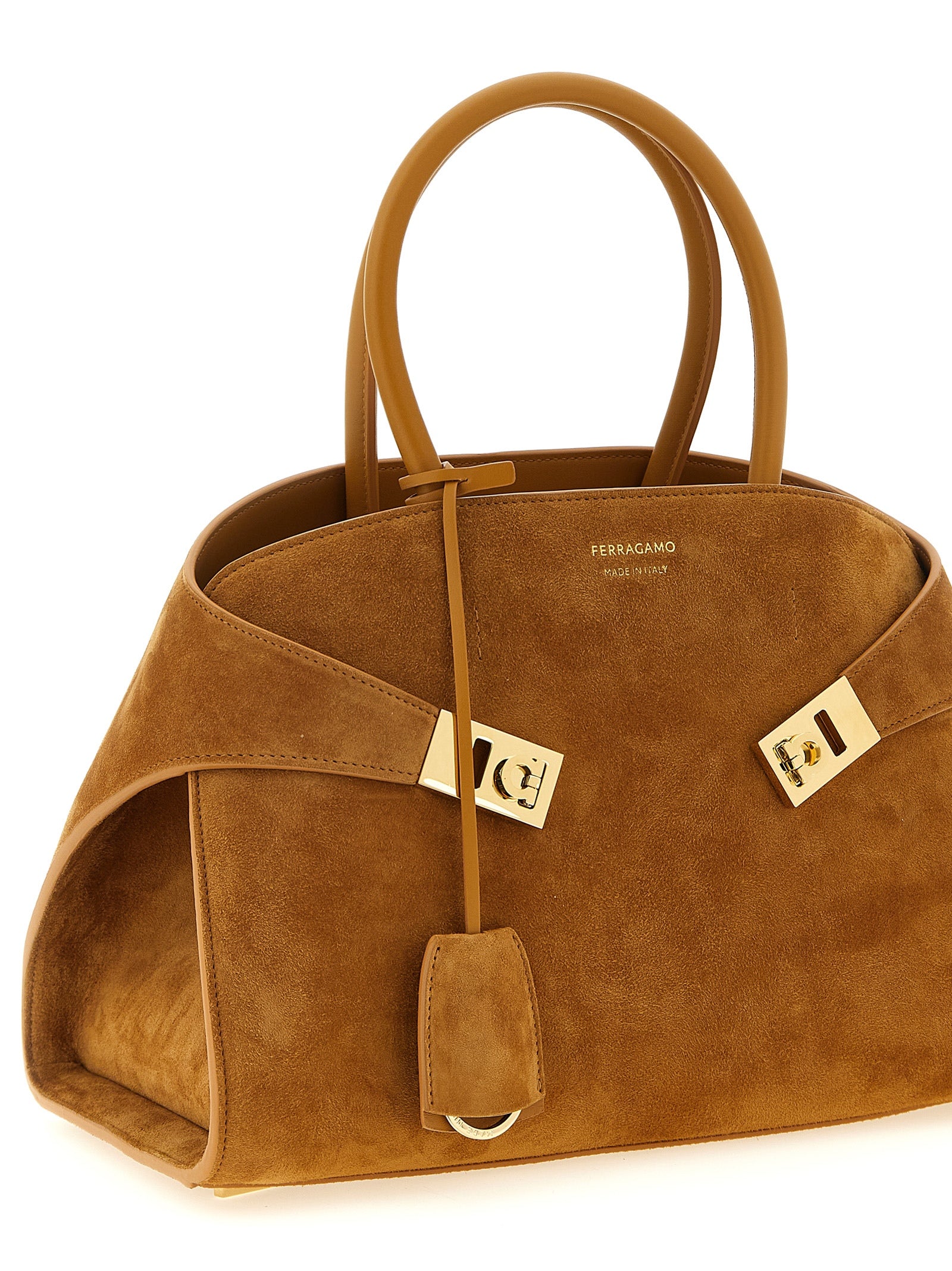 Ferragamo Beige Hug Th S Suede Handbag Leather