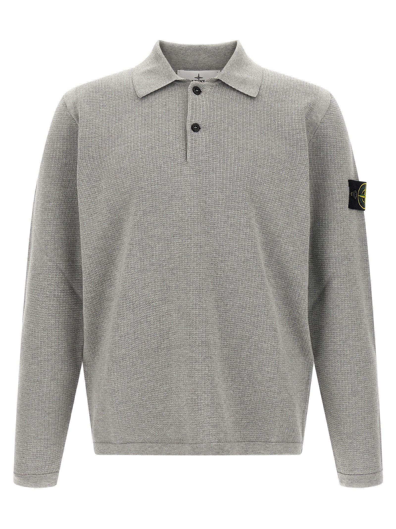 Stone Island Gray Cotton Long Sleeve Polo Shirt