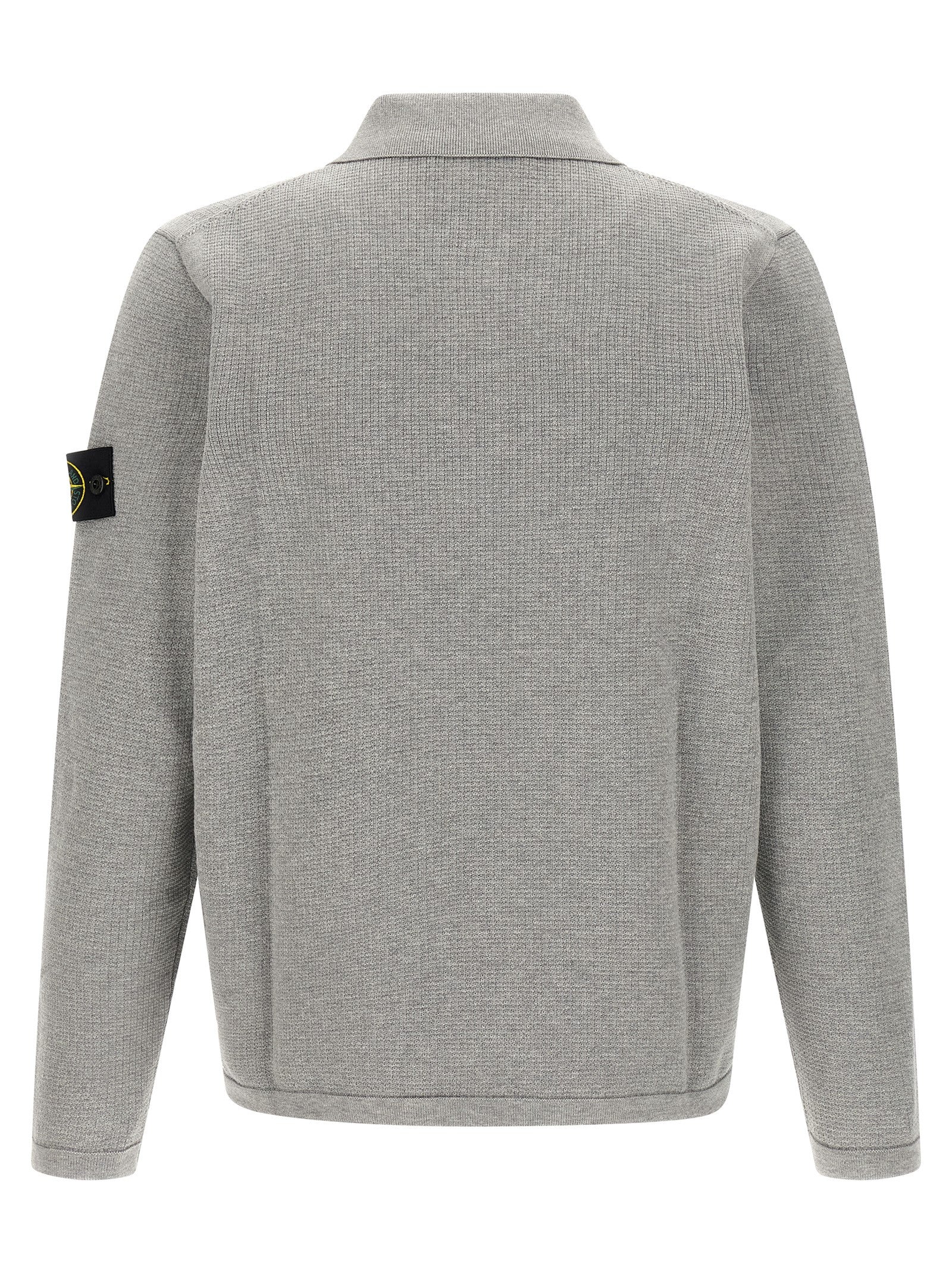 Stone Island Gray Cotton Long Sleeve Polo Shirt
