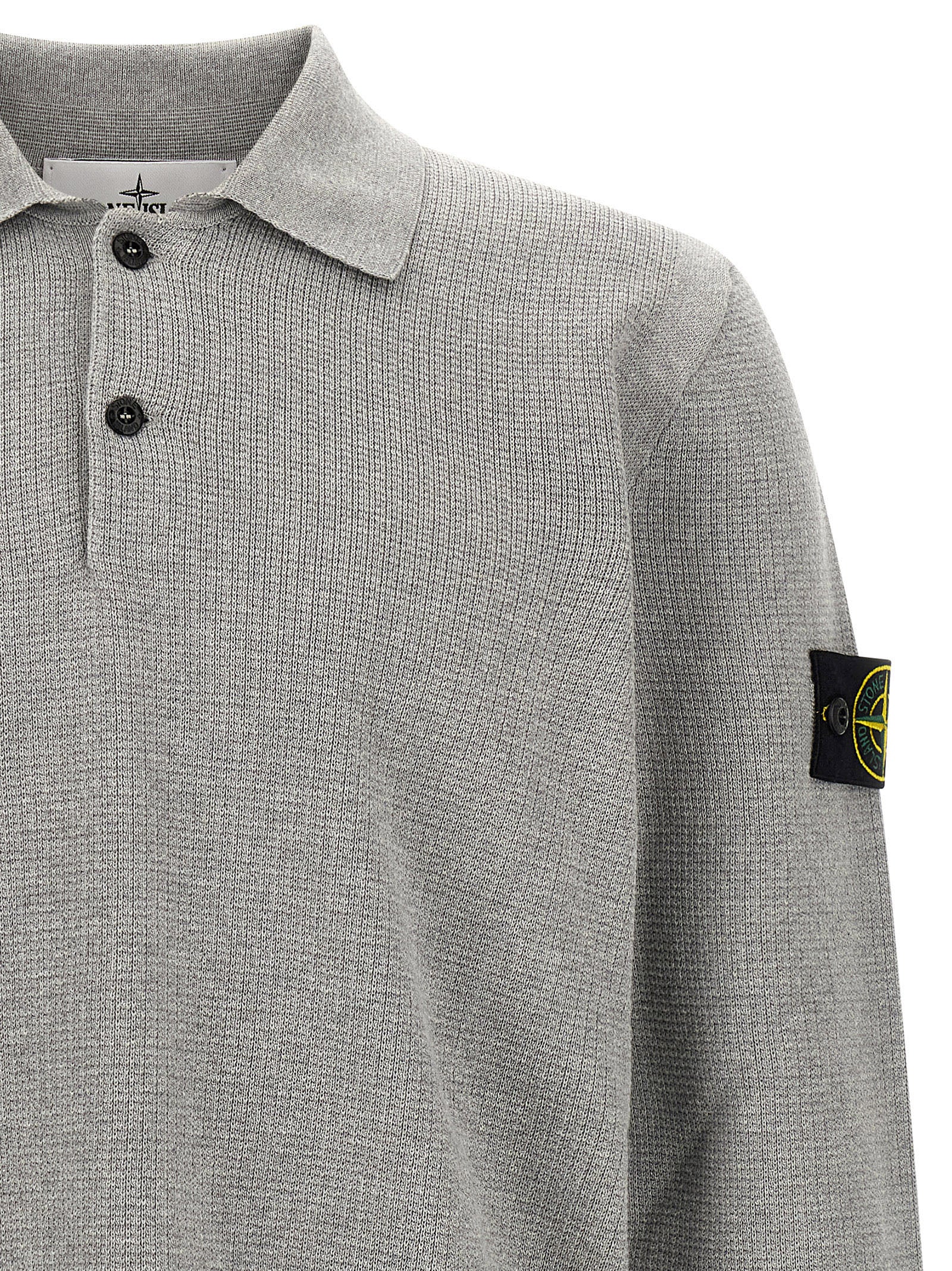 Stone Island Gray Cotton Long Sleeve Polo Shirt