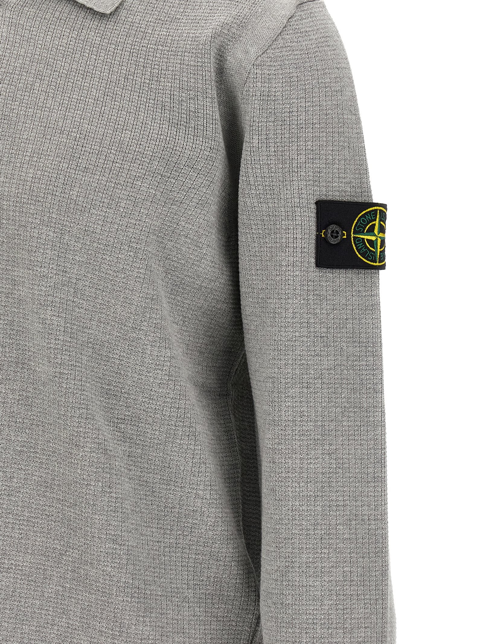 Stone Island Gray Cotton Long Sleeve Polo Shirt