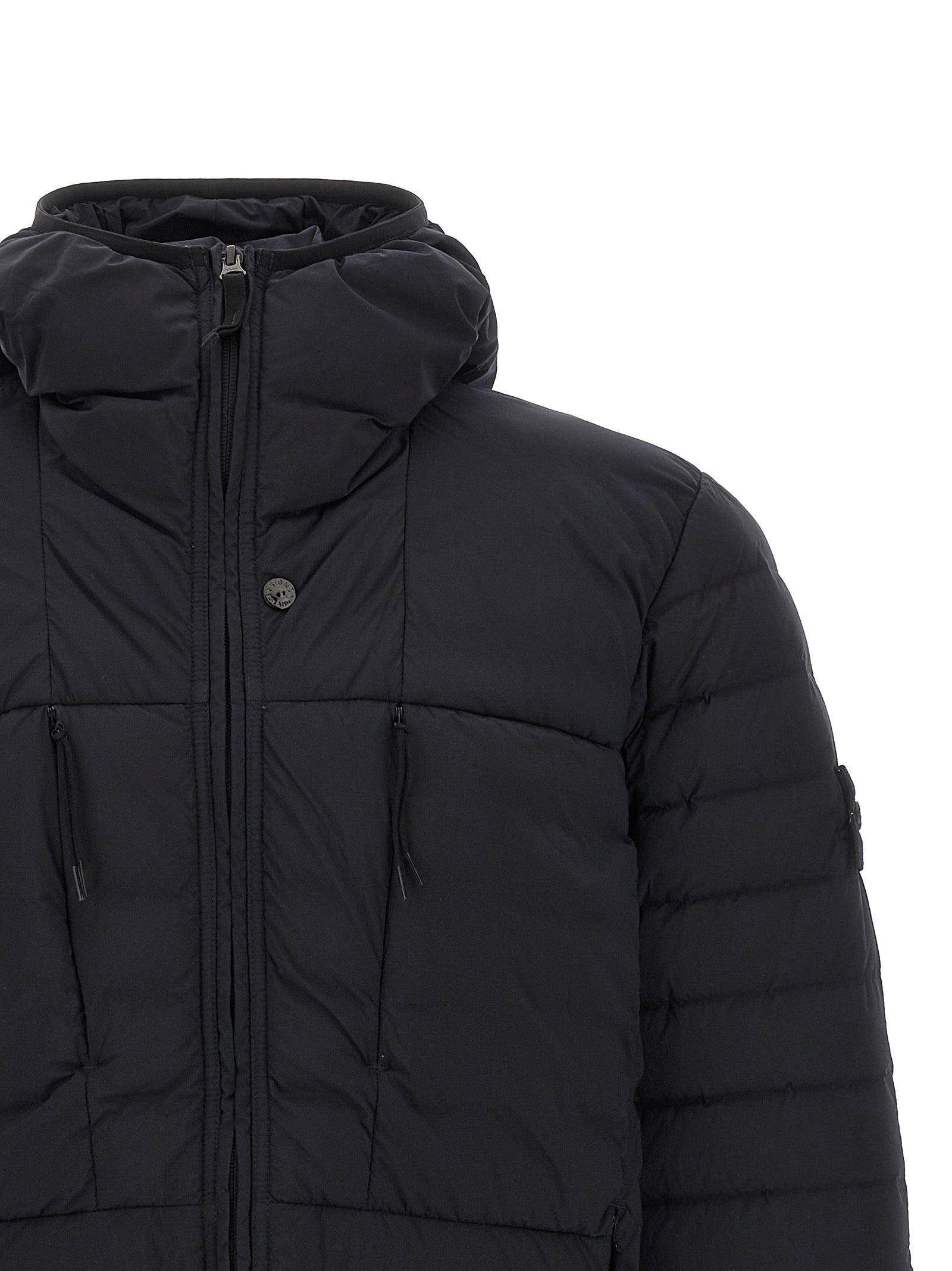 Stone Island Blue Nylon Full-Length Jacket