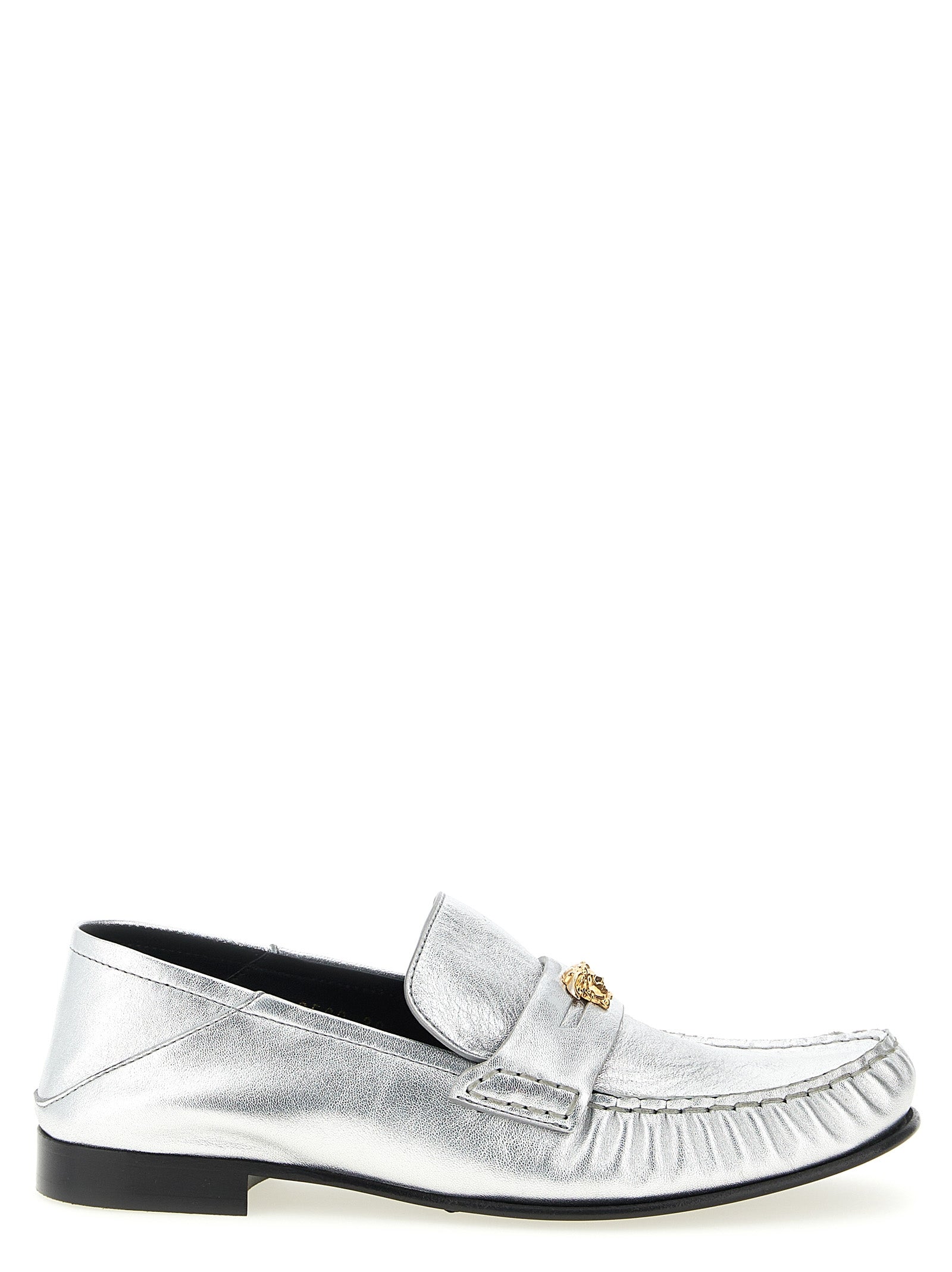 Versace Silver Lambskin Loafers