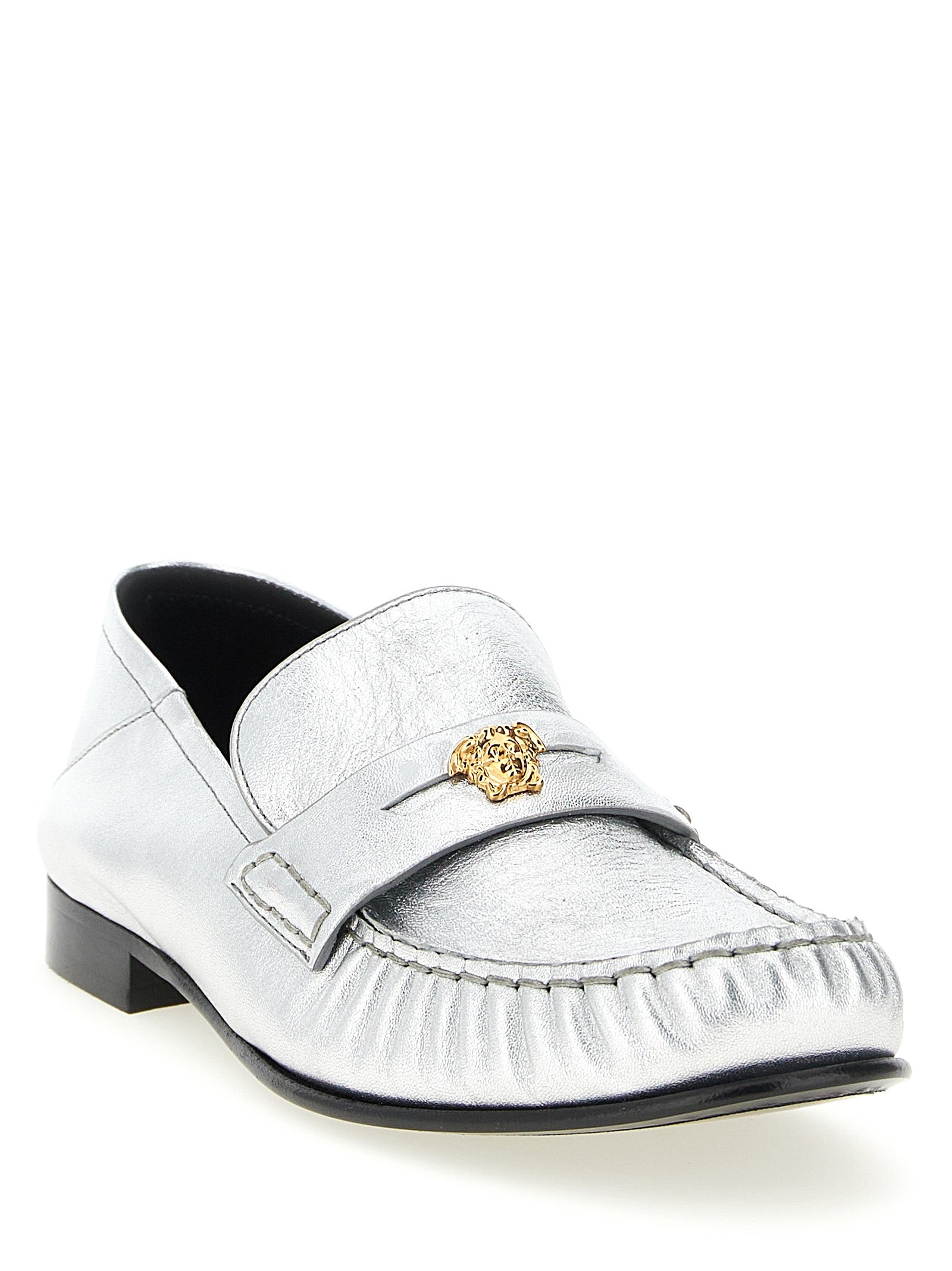 Versace Silver Lambskin Loafers