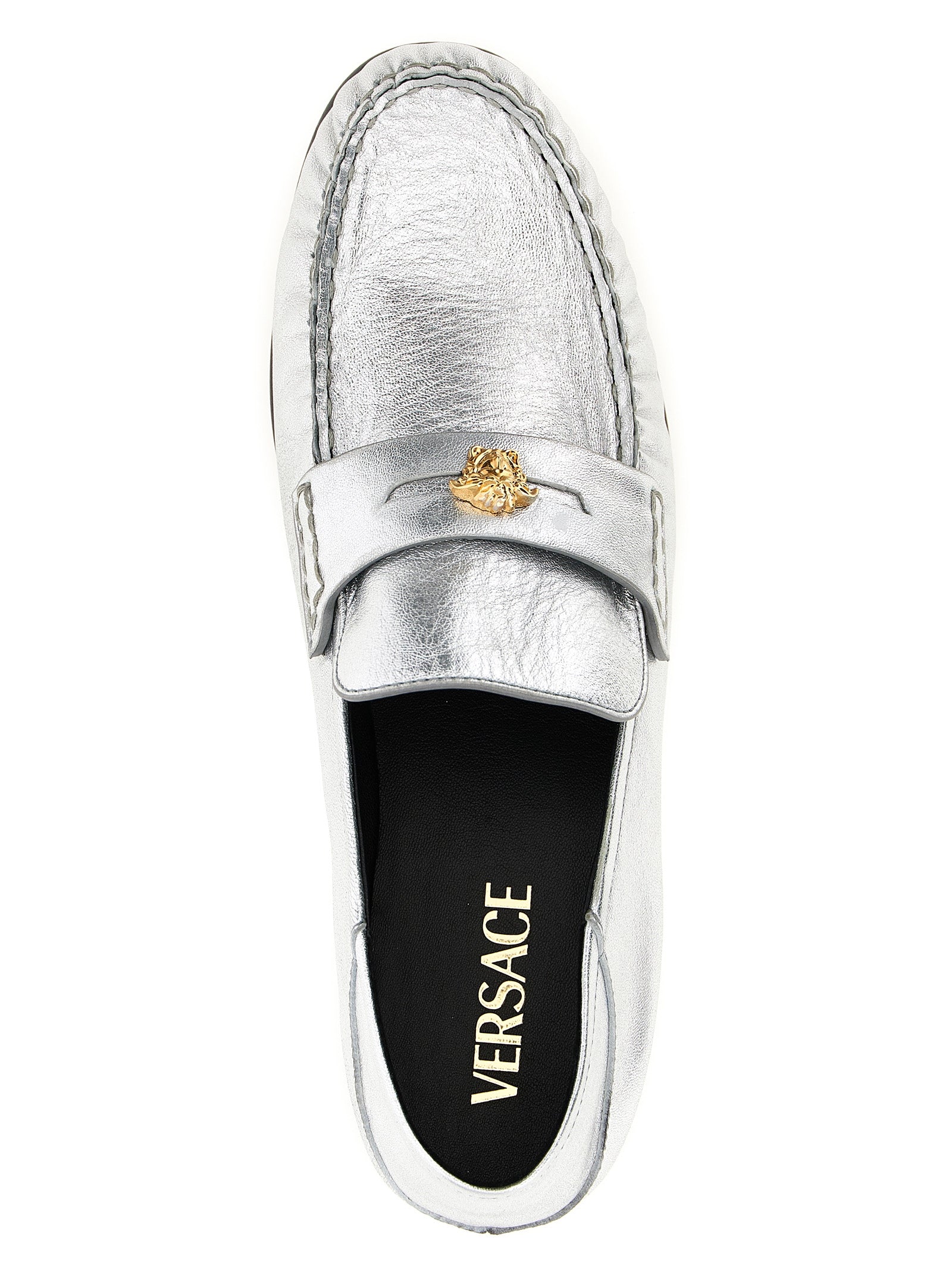 Versace Silver Lambskin Loafers