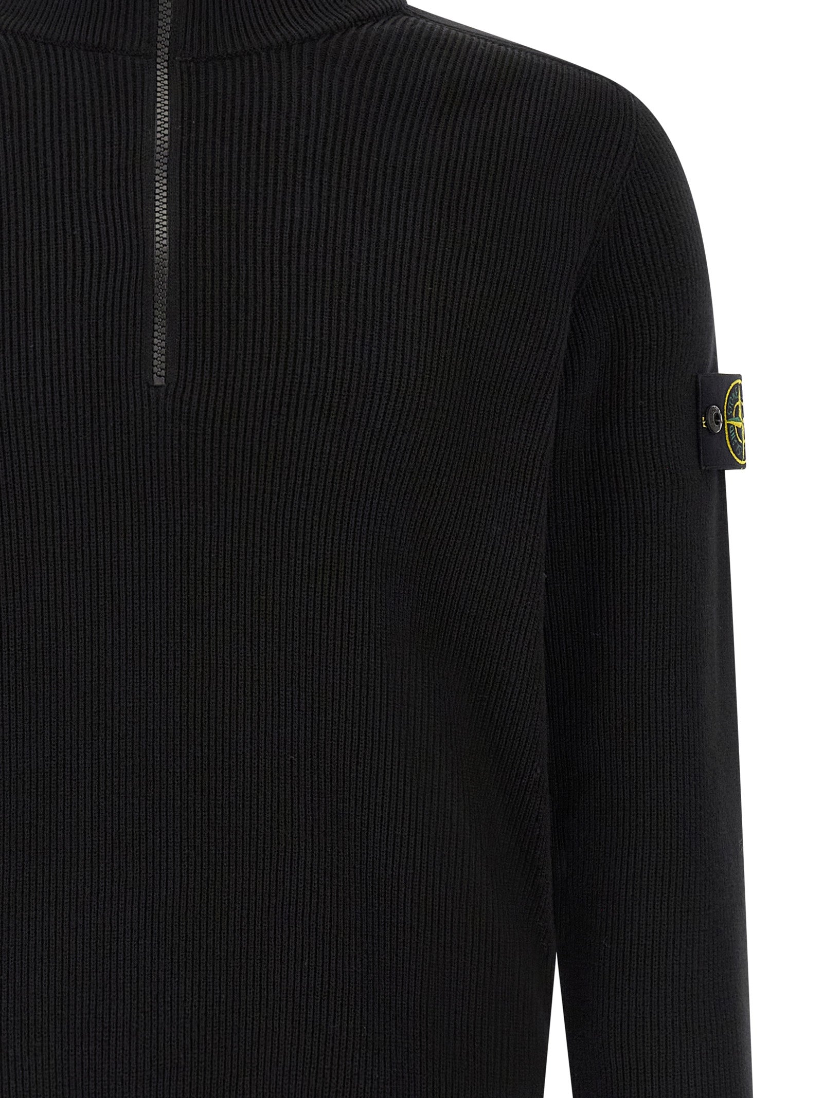 Stone Island Black Ribbed Cotton Cardigan