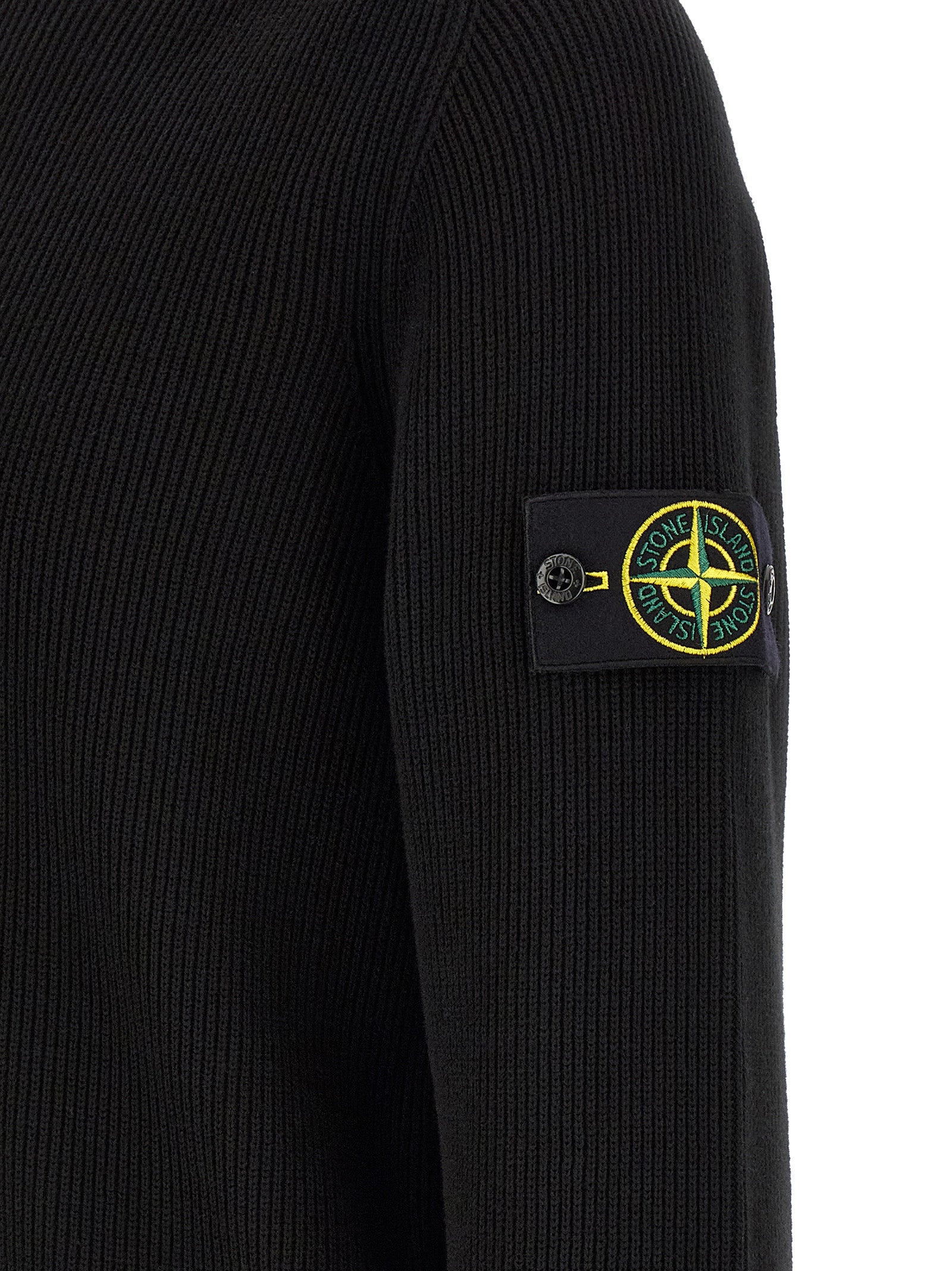 Stone Island Black Ribbed Cotton Cardigan