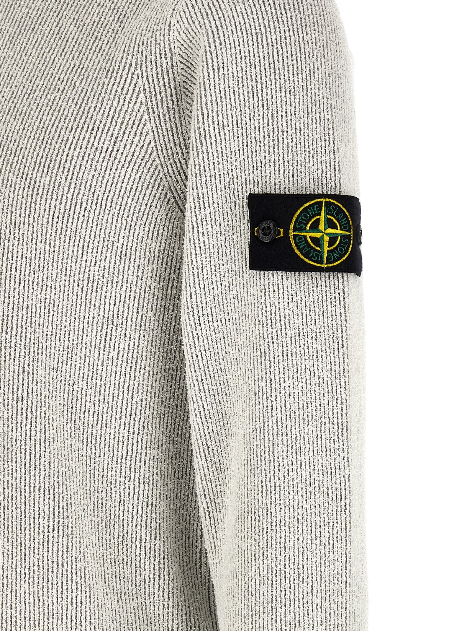 Stone Island Gray Ribbed Bouclé Cotton Sweater