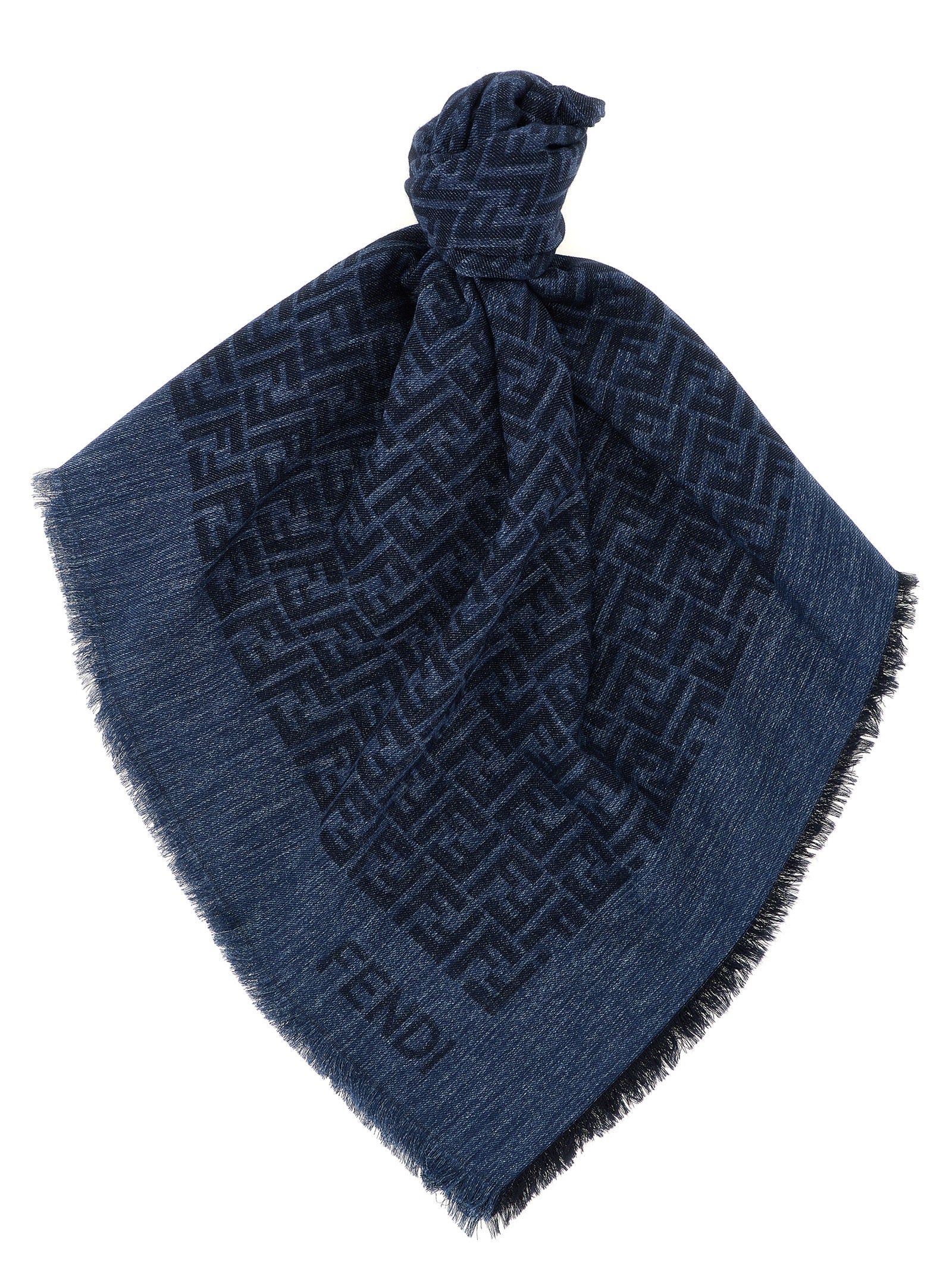 FENDI Blue Cotton Wool Scarf
