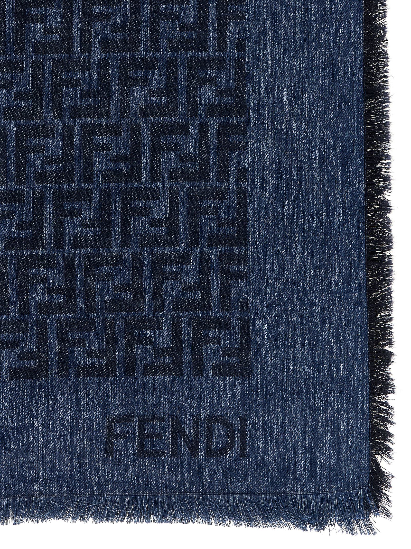 FENDI Blue Cotton Wool Scarf