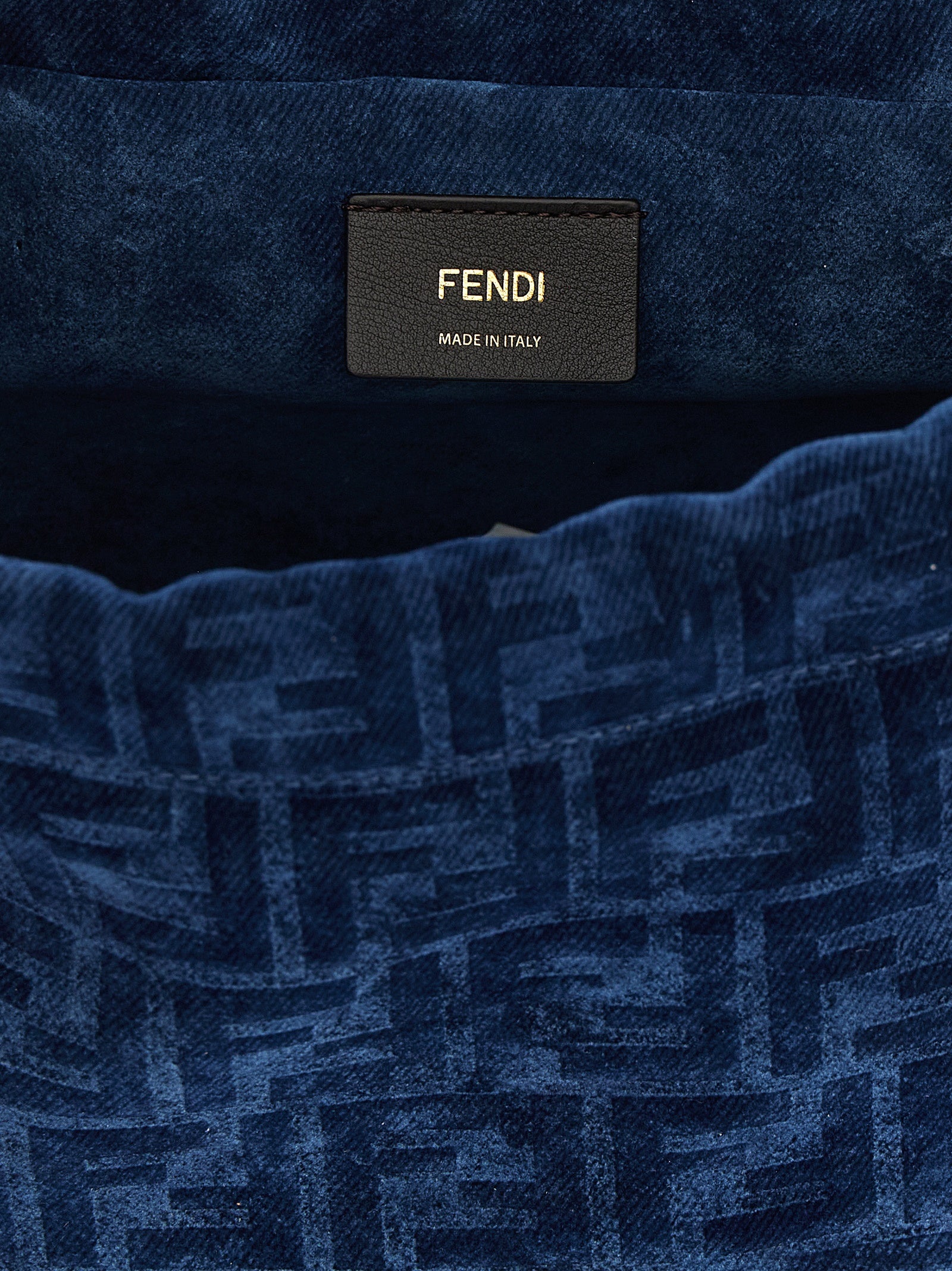 FENDI Blue Backpack Cotton Denim Calf Leather