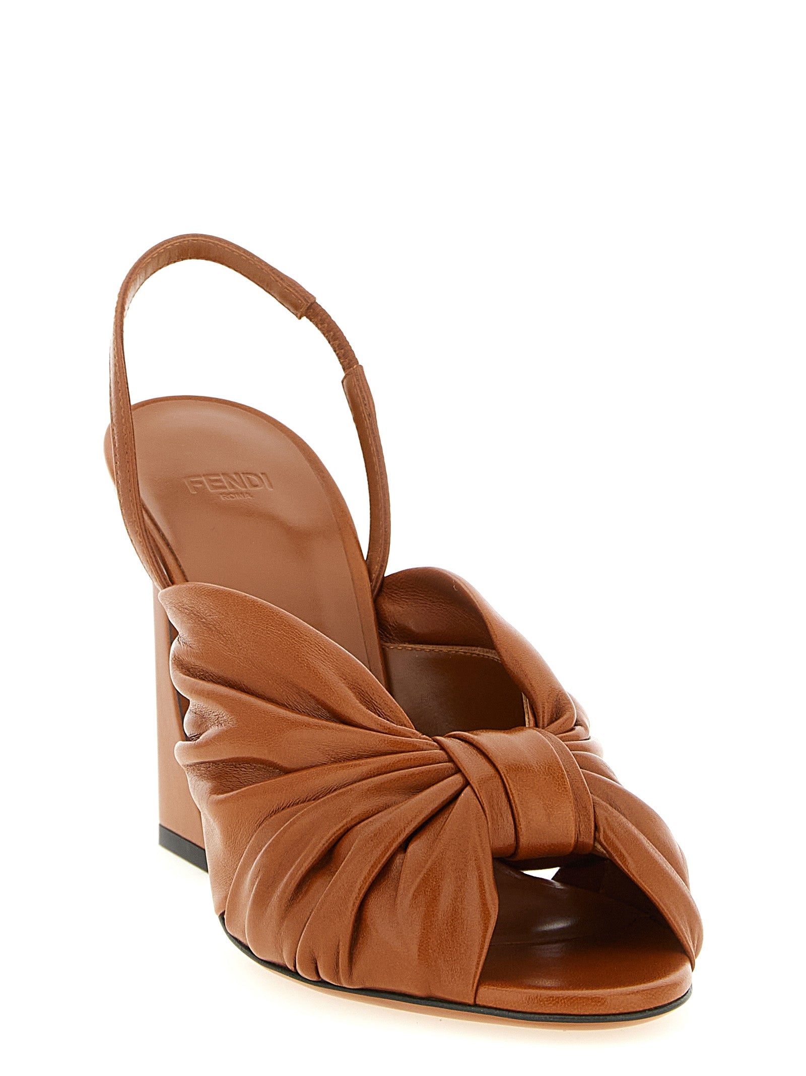 Fendi Brown Arco Lambskin Stiletto Heel Sandals
