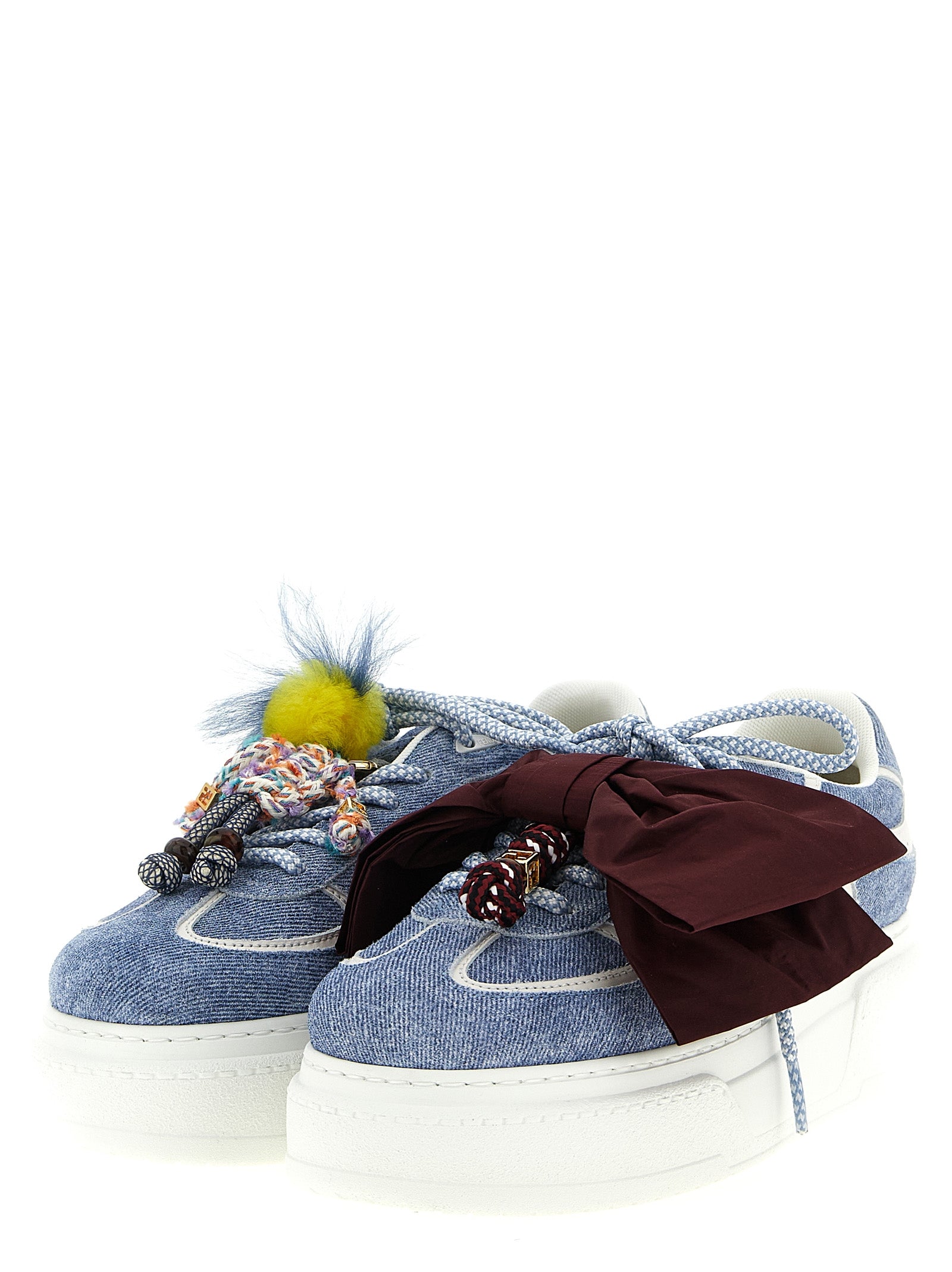 Fendi Light Blue Match Platform Sneakers Calf Leather