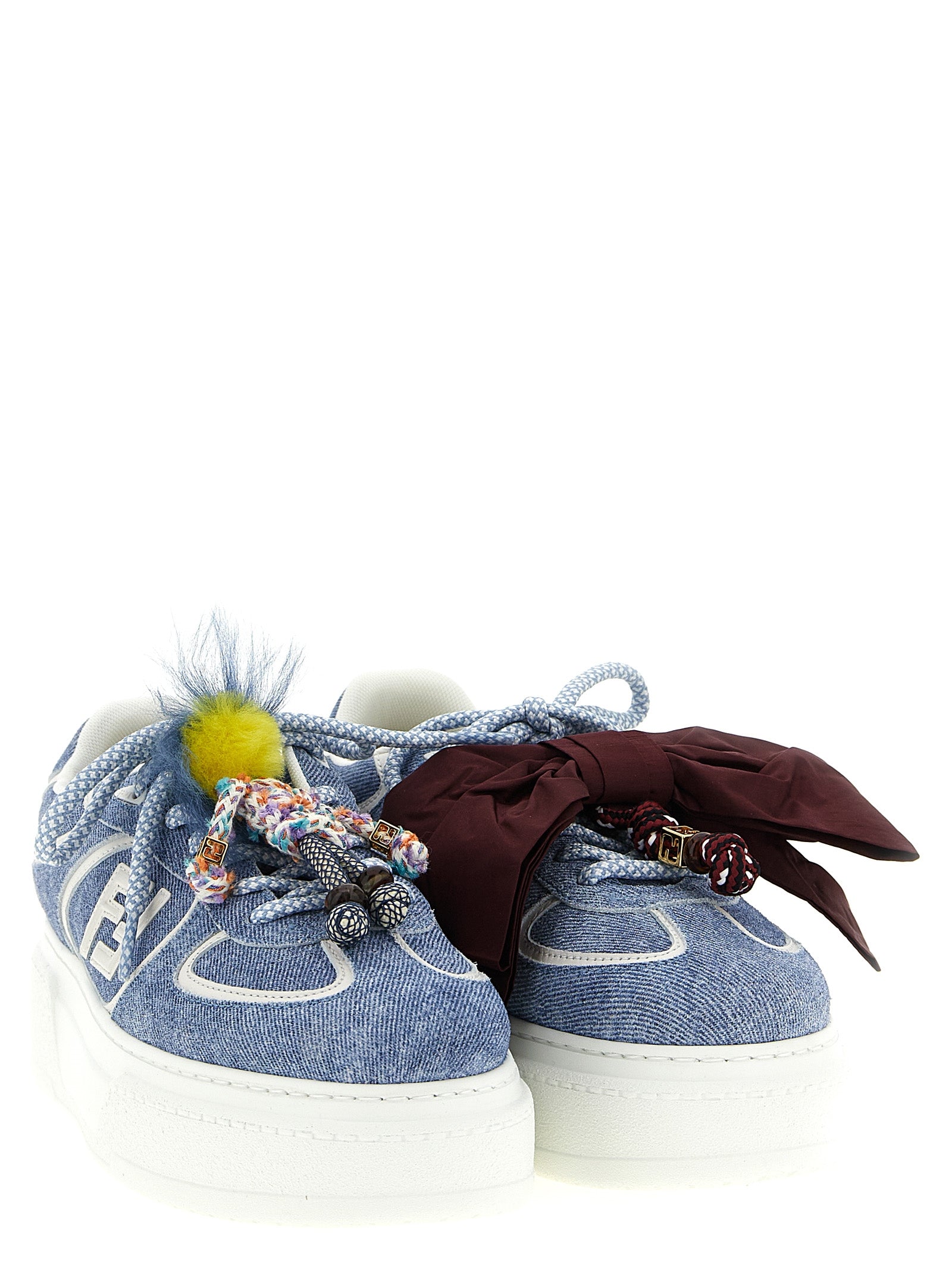 Fendi Light Blue Match Platform Sneakers Calf Leather