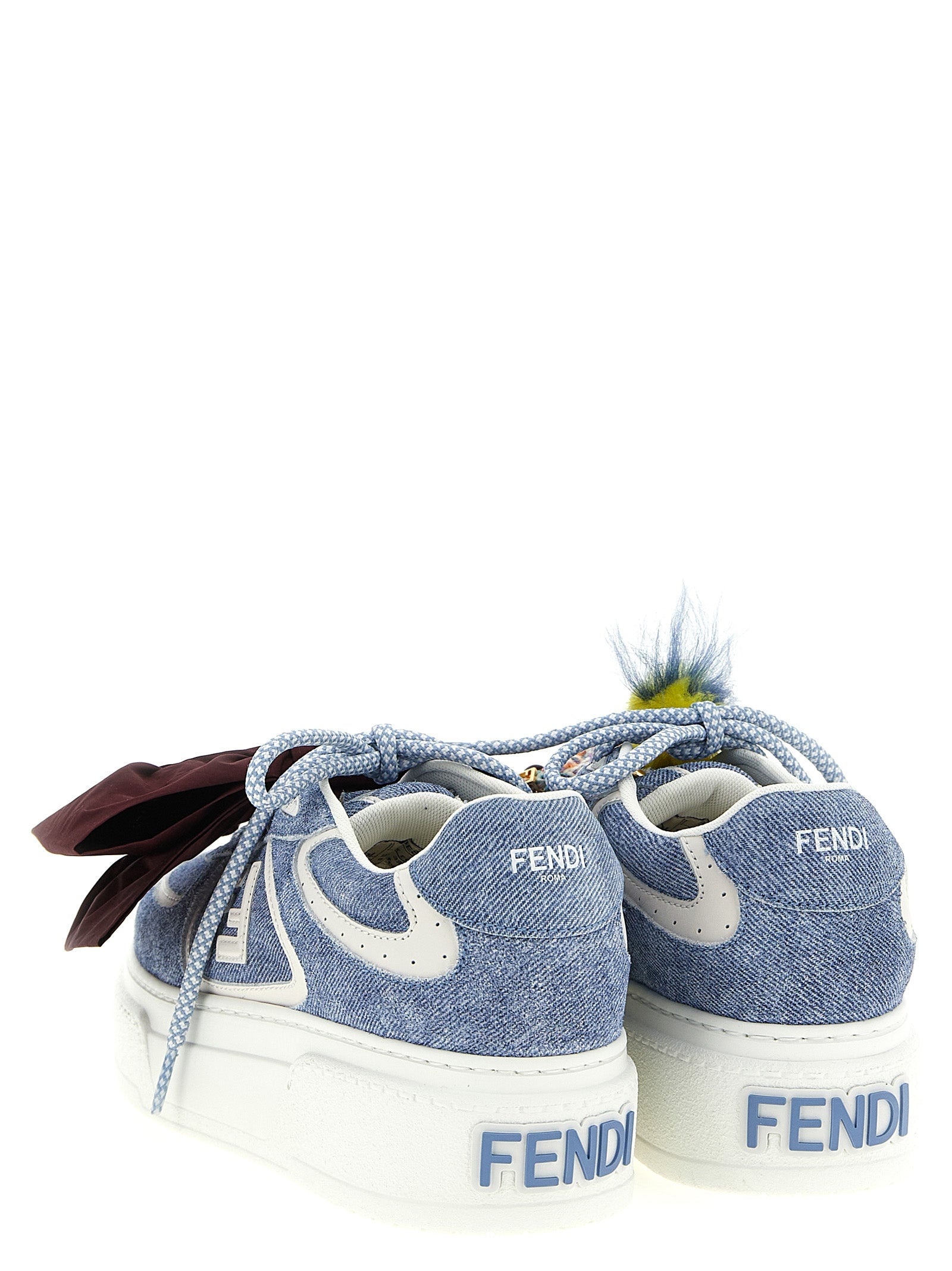 Fendi Light Blue Match Platform Sneakers Calf Leather