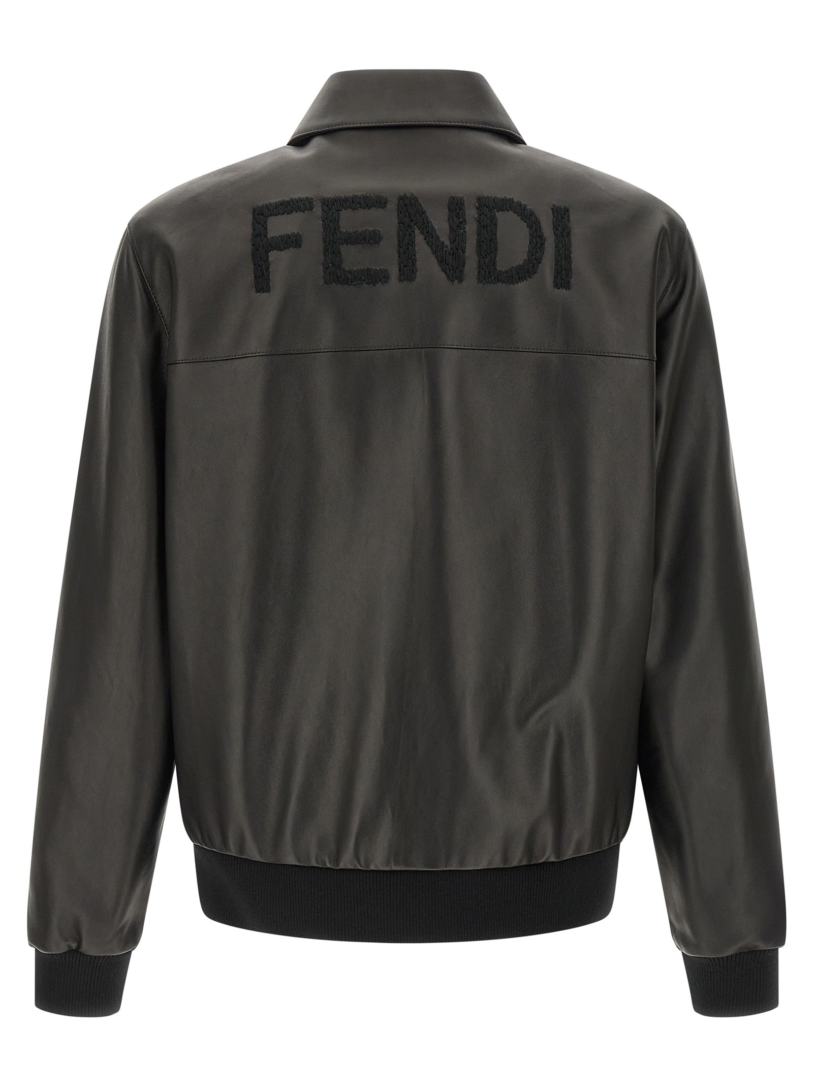 Fendi Black Leather Blouson Jacket Lambskin