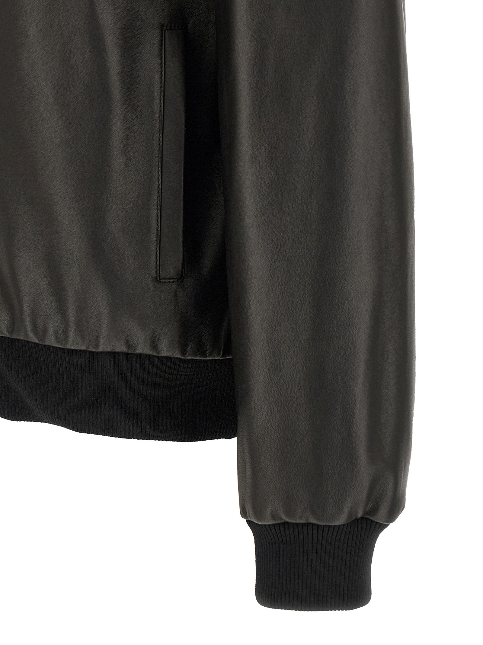 Fendi Black Leather Blouson Jacket Lambskin