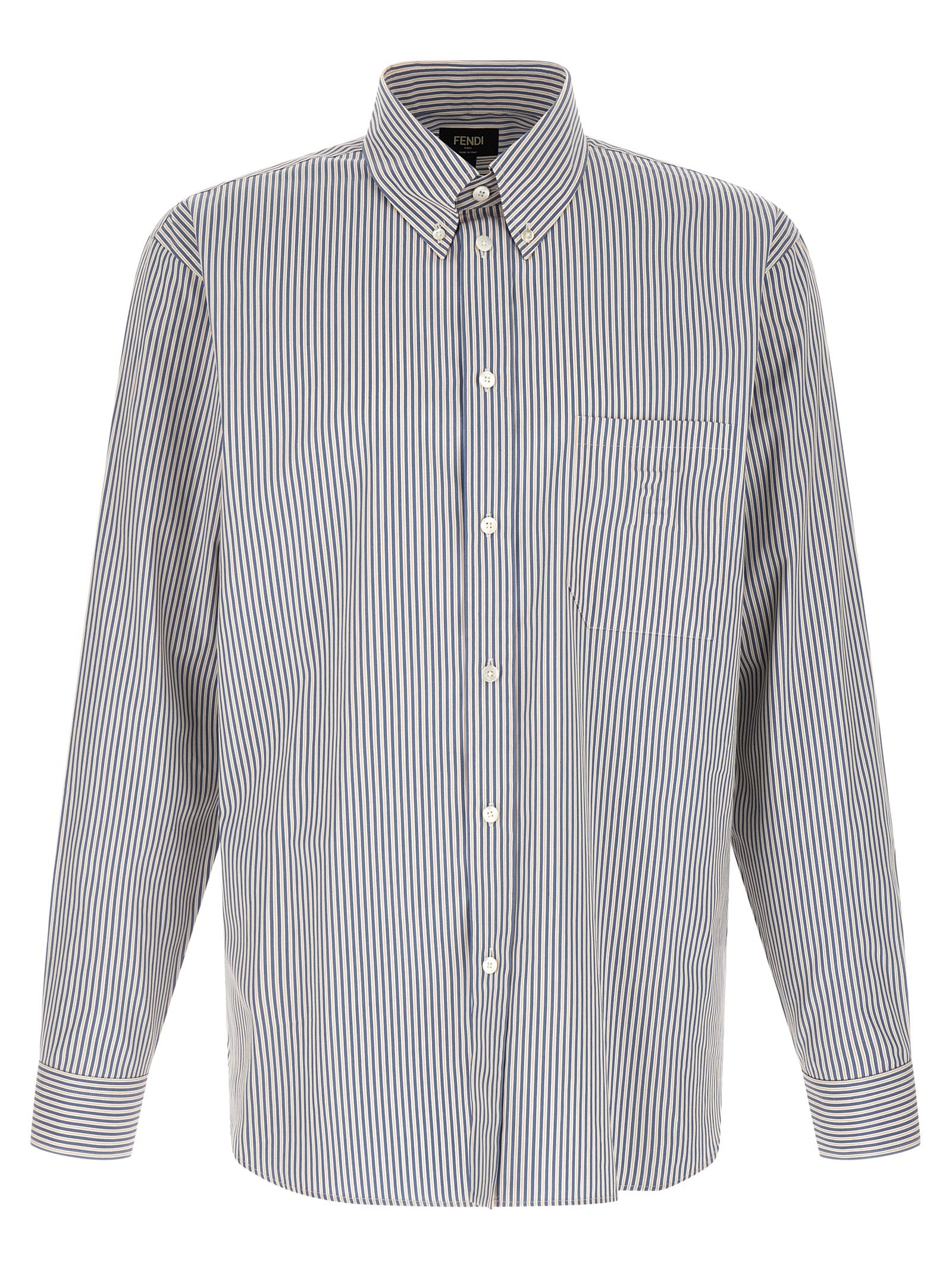 Fendi Blue Cotton Striped Shirt