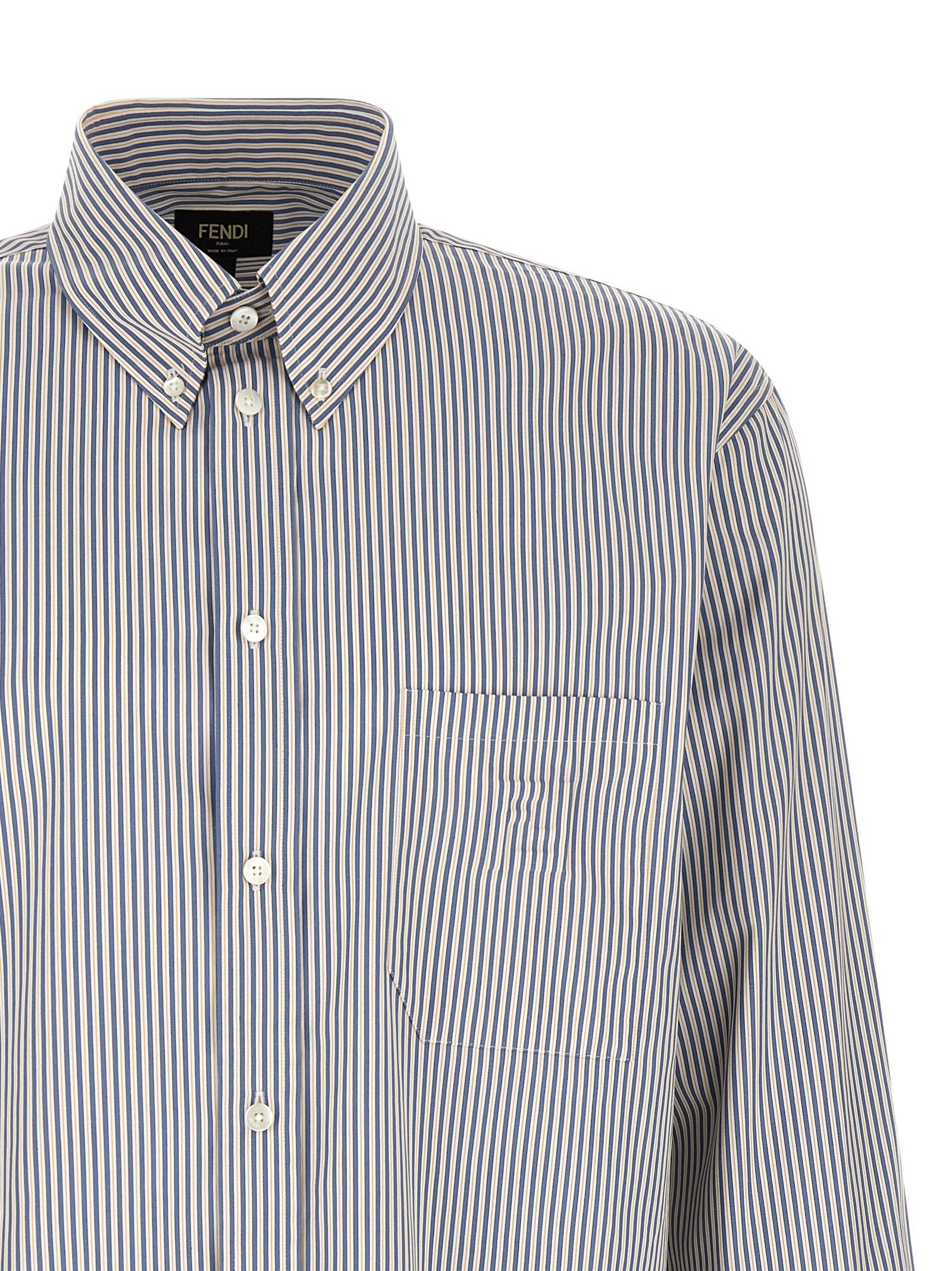 Fendi Blue Cotton Striped Shirt