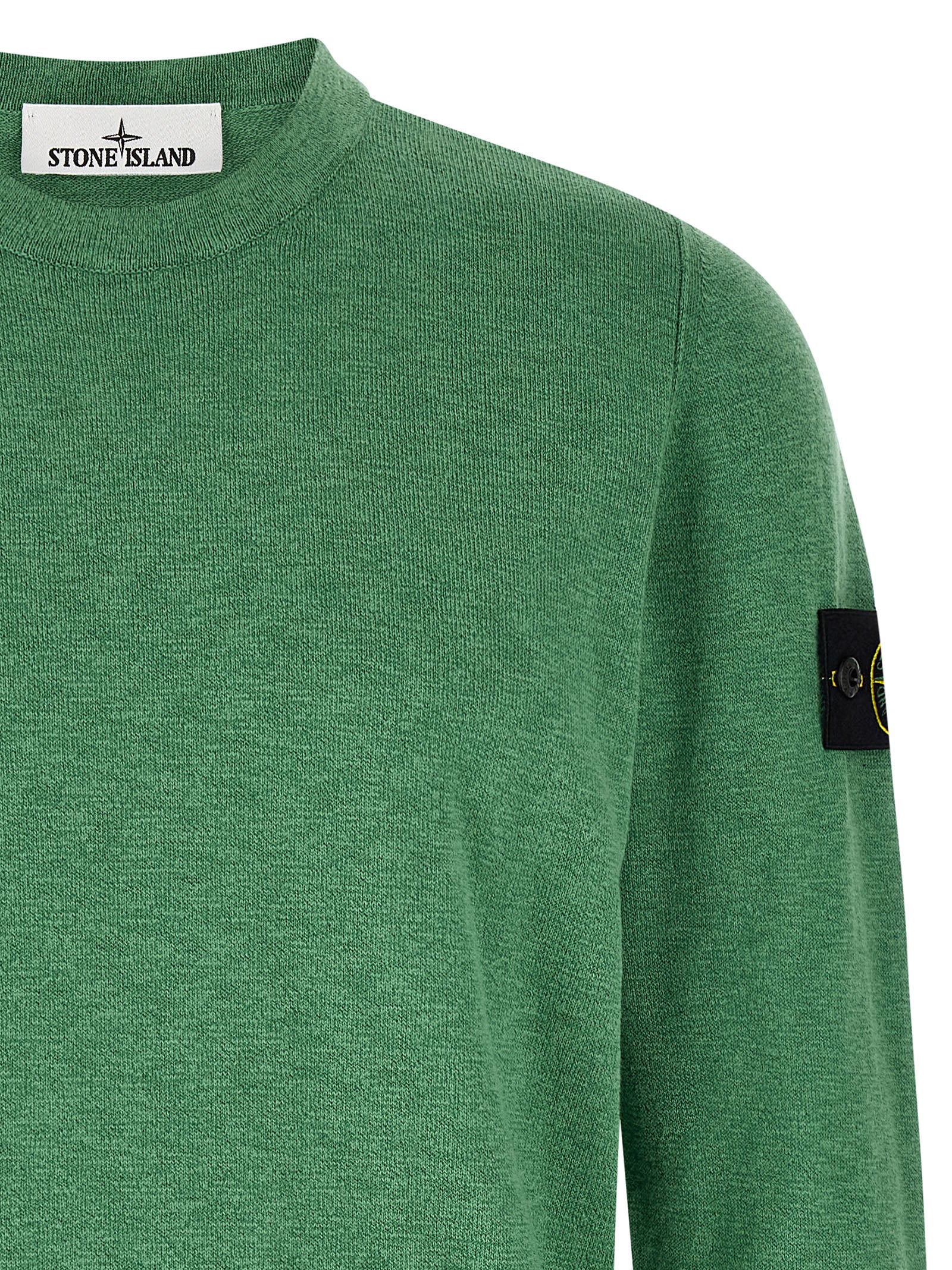 STONE ISLAND Green Bicolor Cotton Nylon Cardigan