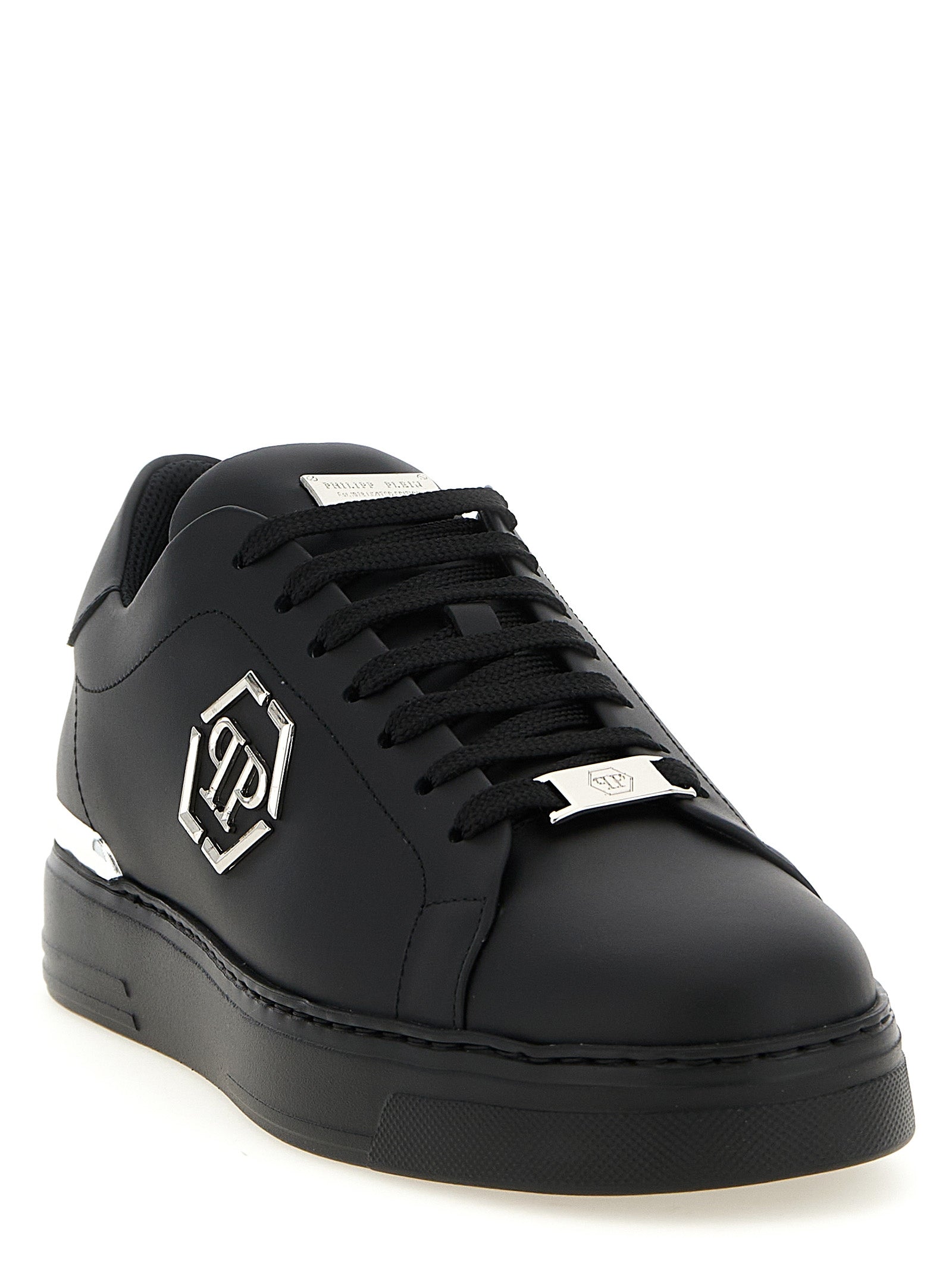 PHILIPP PLEIN Black Hexagon Low Top Sneakers Leather