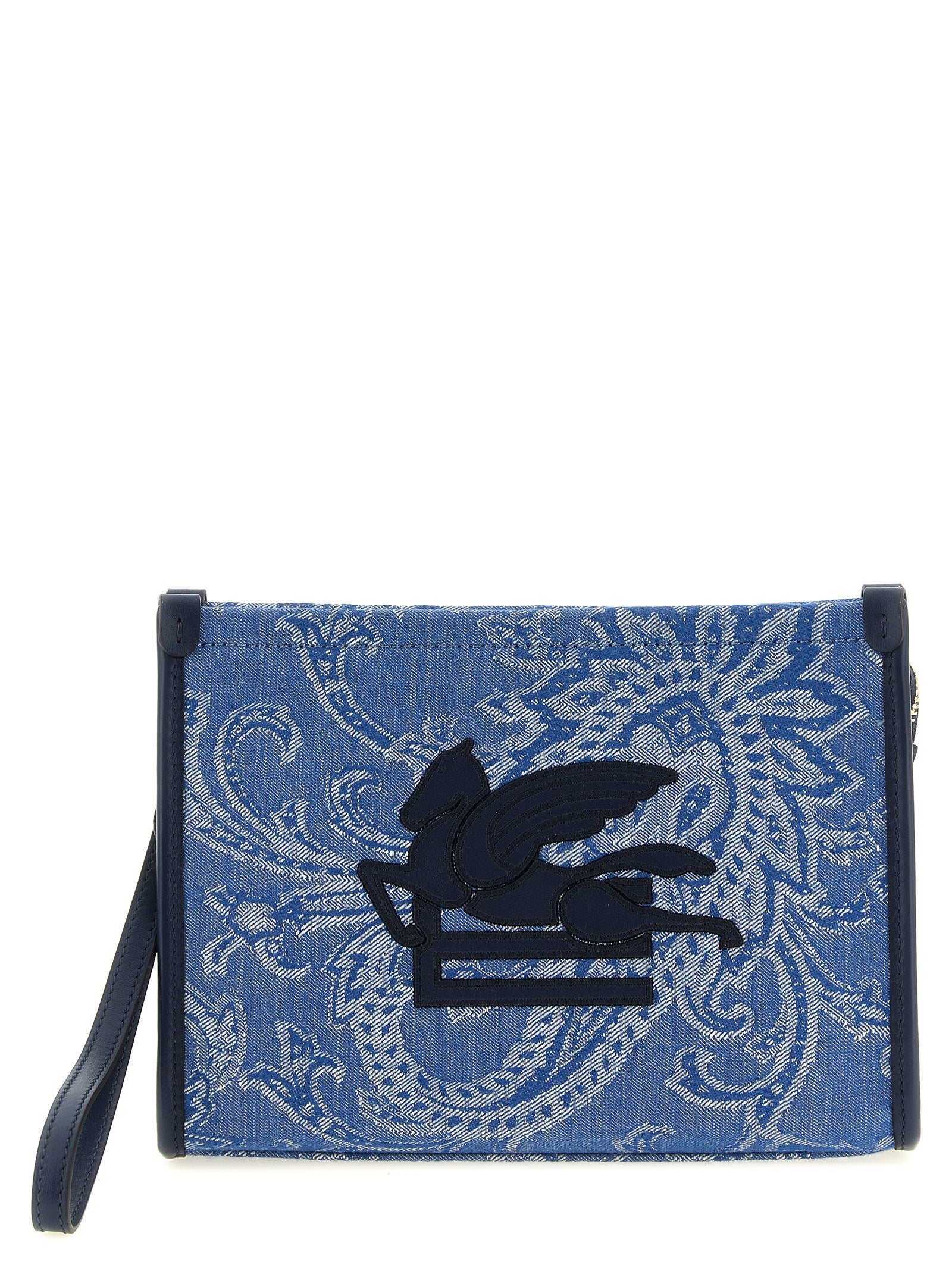 Etro Light Blue Cotton Jacquard Clutch Bag