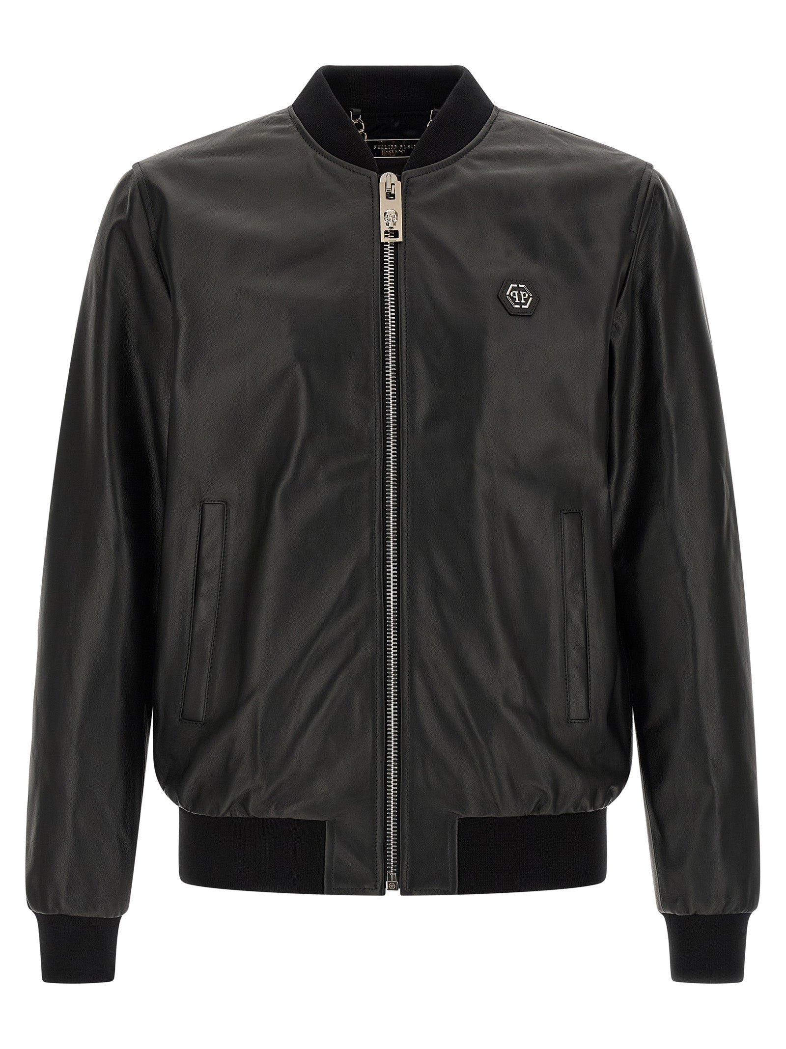 PHILIPP PLEIN Black Billy Lambskin Leather Bomber Jacket