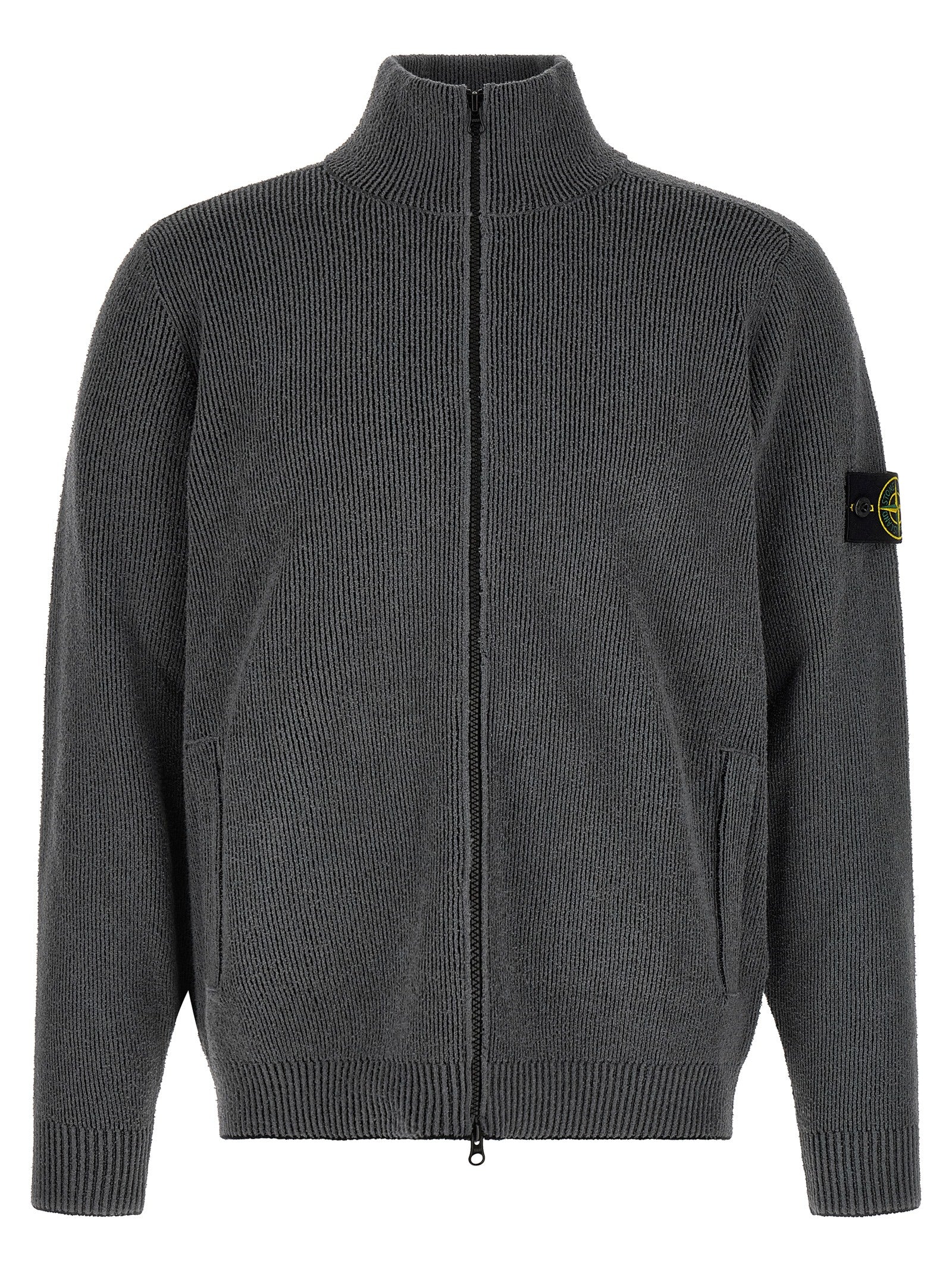 Stone Island Gray Cotton Nylon Cardigan