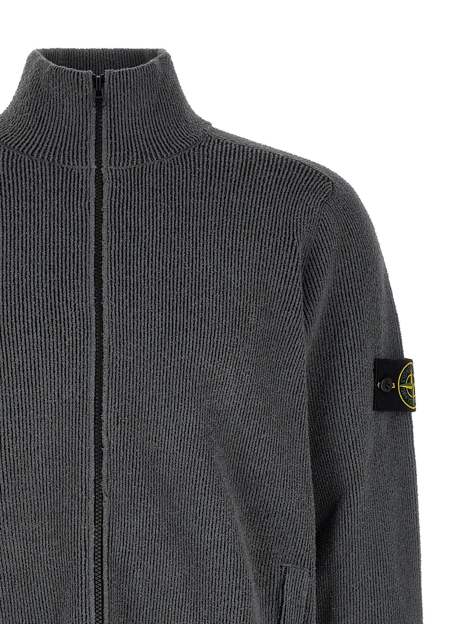 Stone Island Gray Cotton Nylon Cardigan