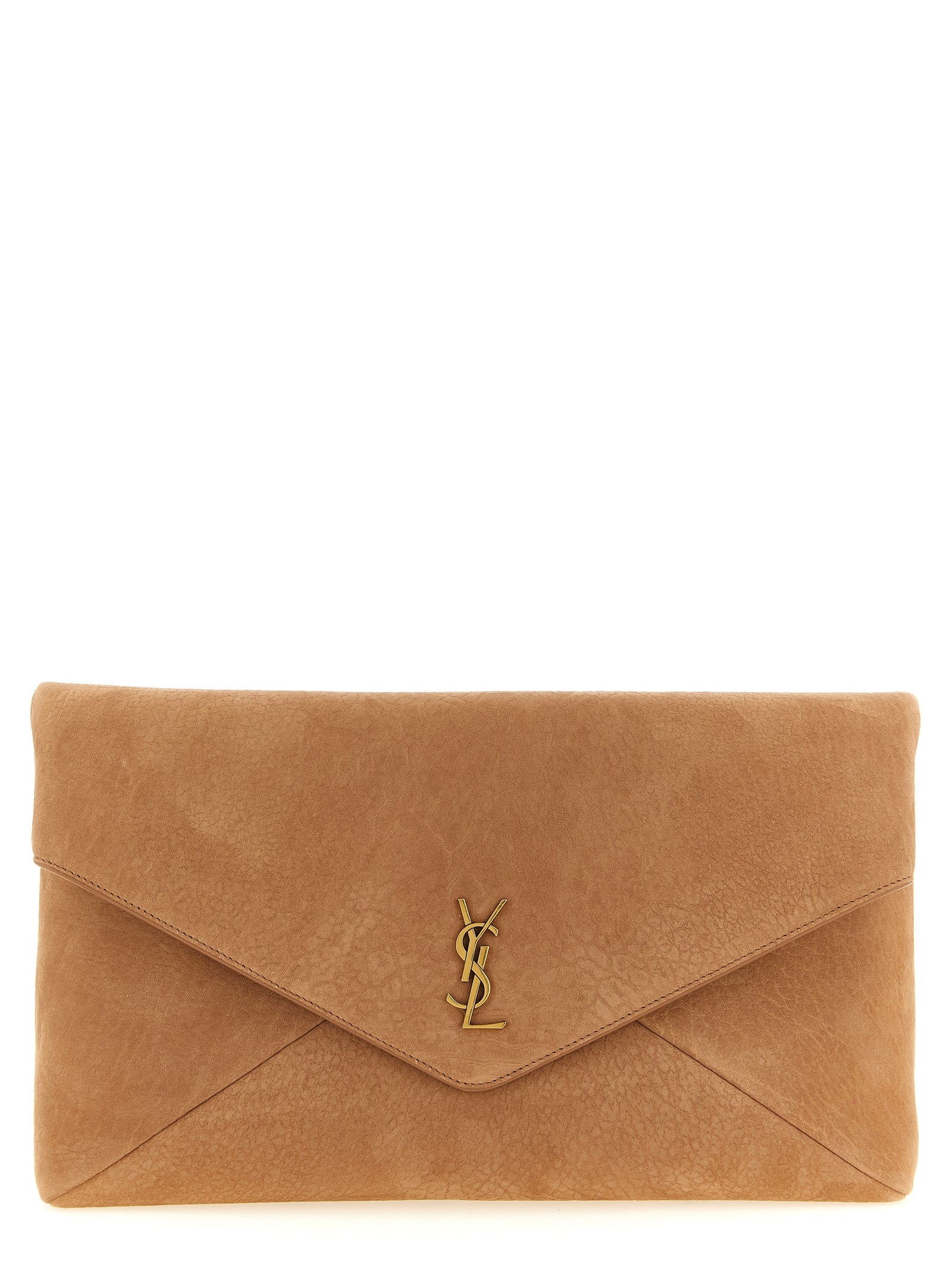 Saint Laurent Brown Envelope Maxi Lambskin Clutch Bag