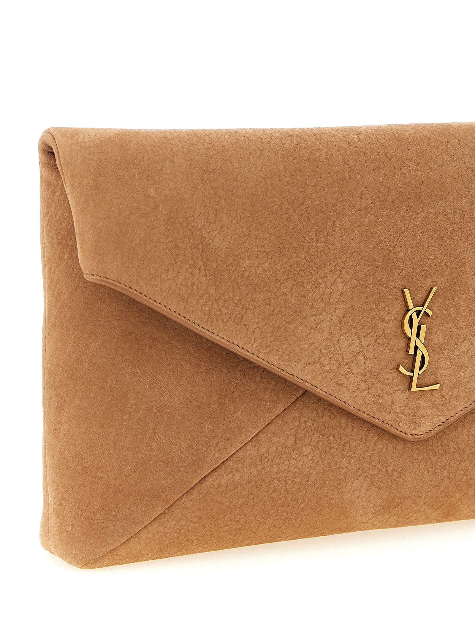 Saint Laurent Brown Envelope Maxi Lambskin Clutch Bag