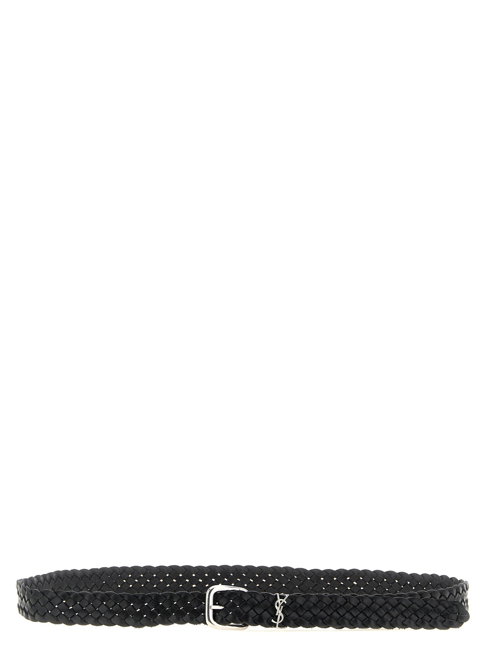 Saint Laurent Black Braided Cassandre Leather Belt