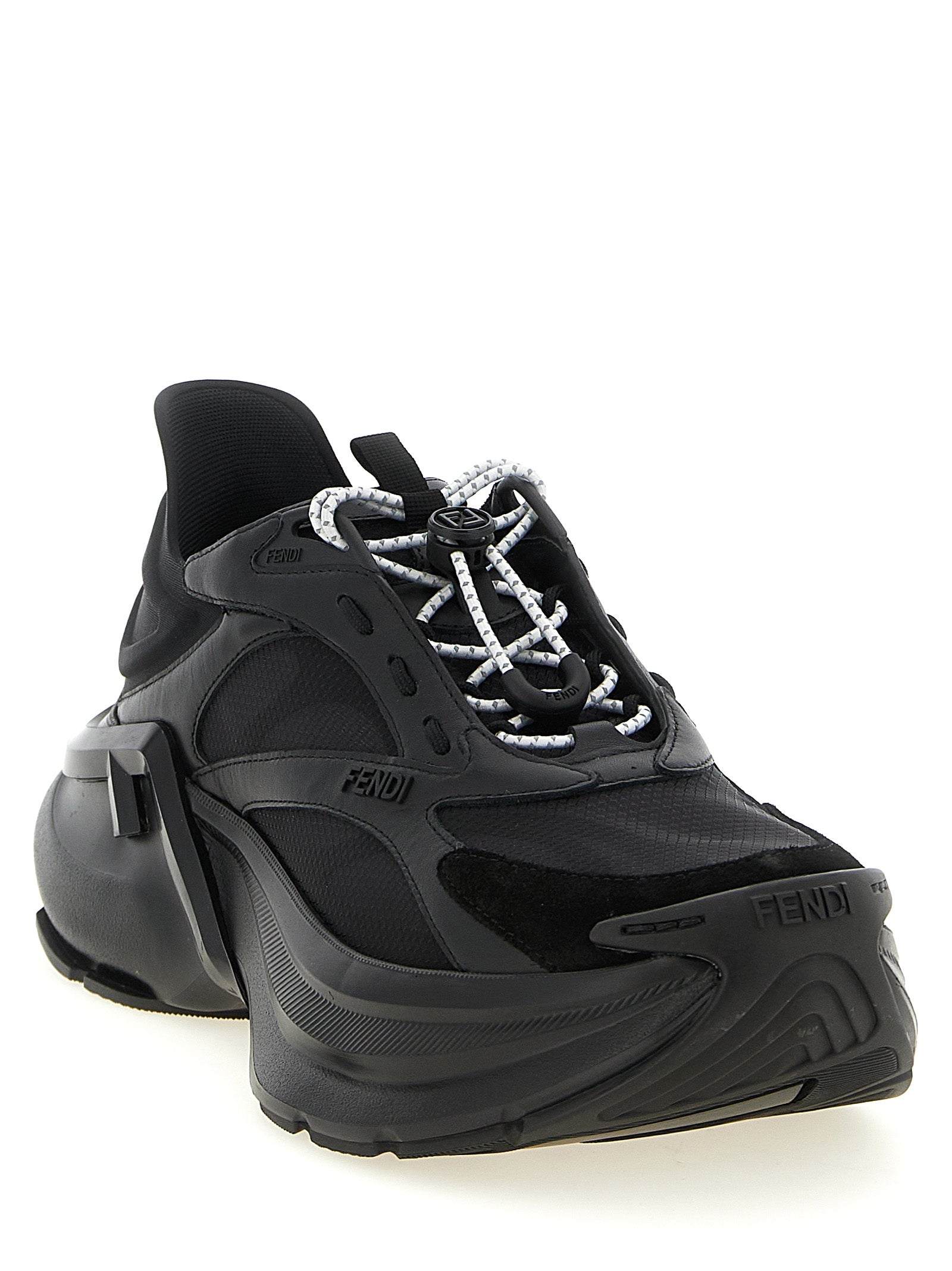 Fendi Black F-Light Athletic Sneakers Calf Leather