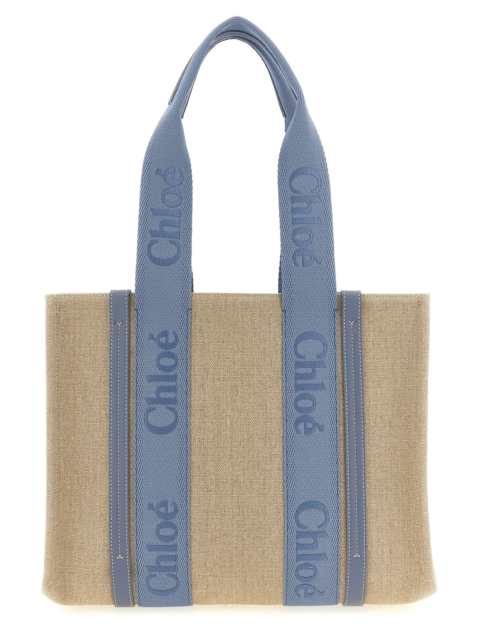 Chloé Blue Woody Medium Linen Tote Bag