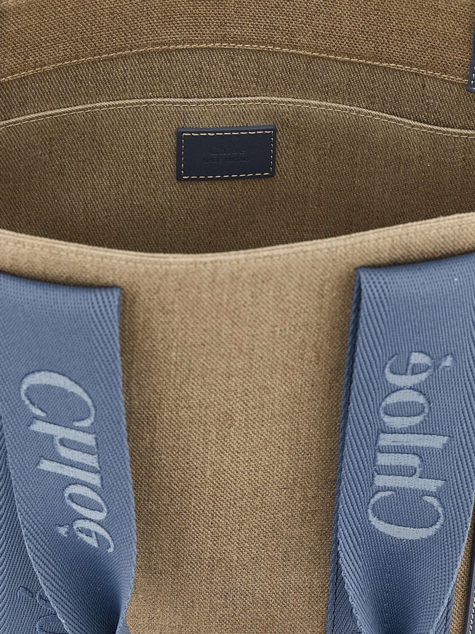Chloé Blue Woody Medium Linen Tote Bag
