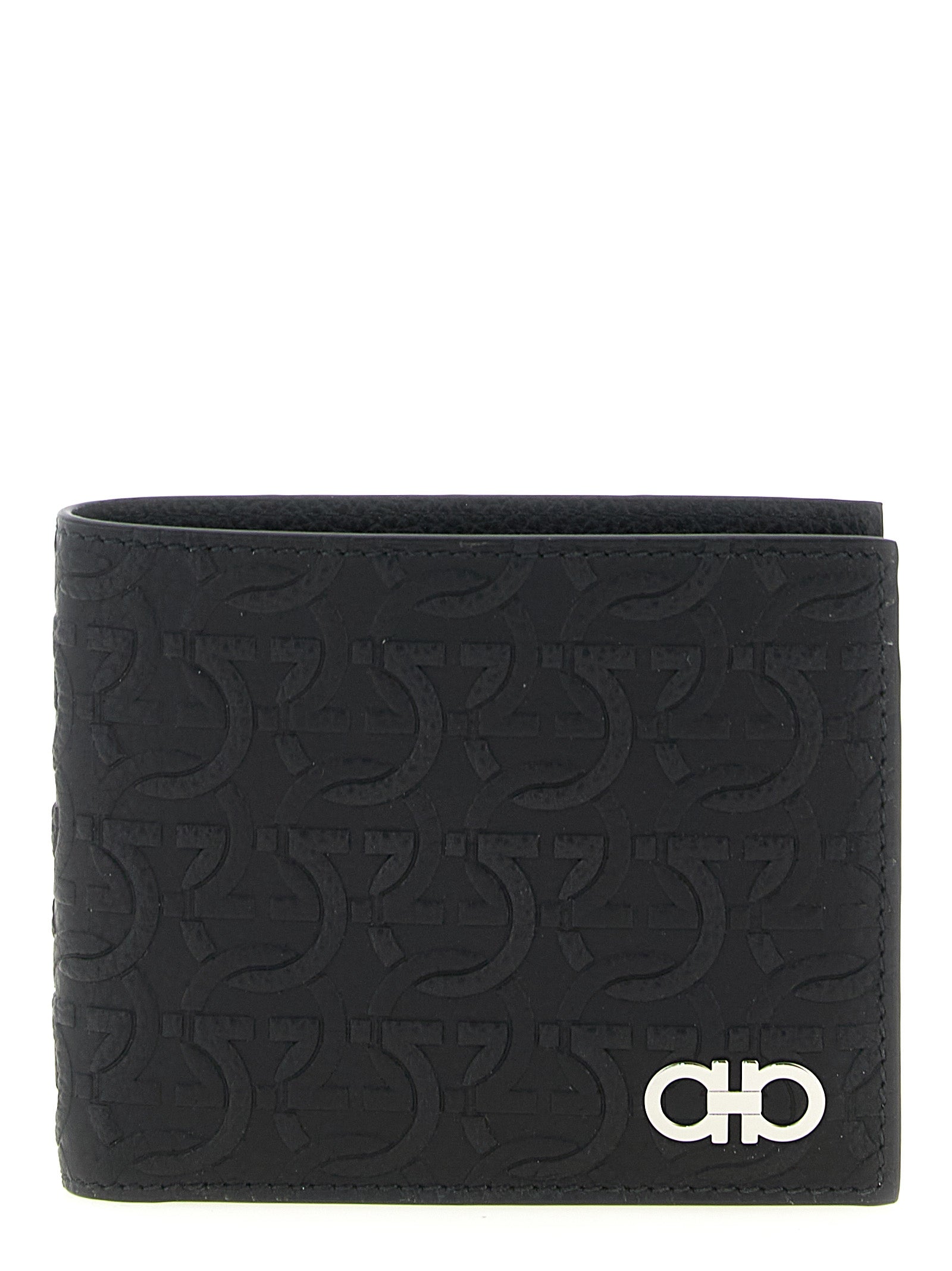 Ferragamo Black Hammered Gancini Calf Leather Wallet