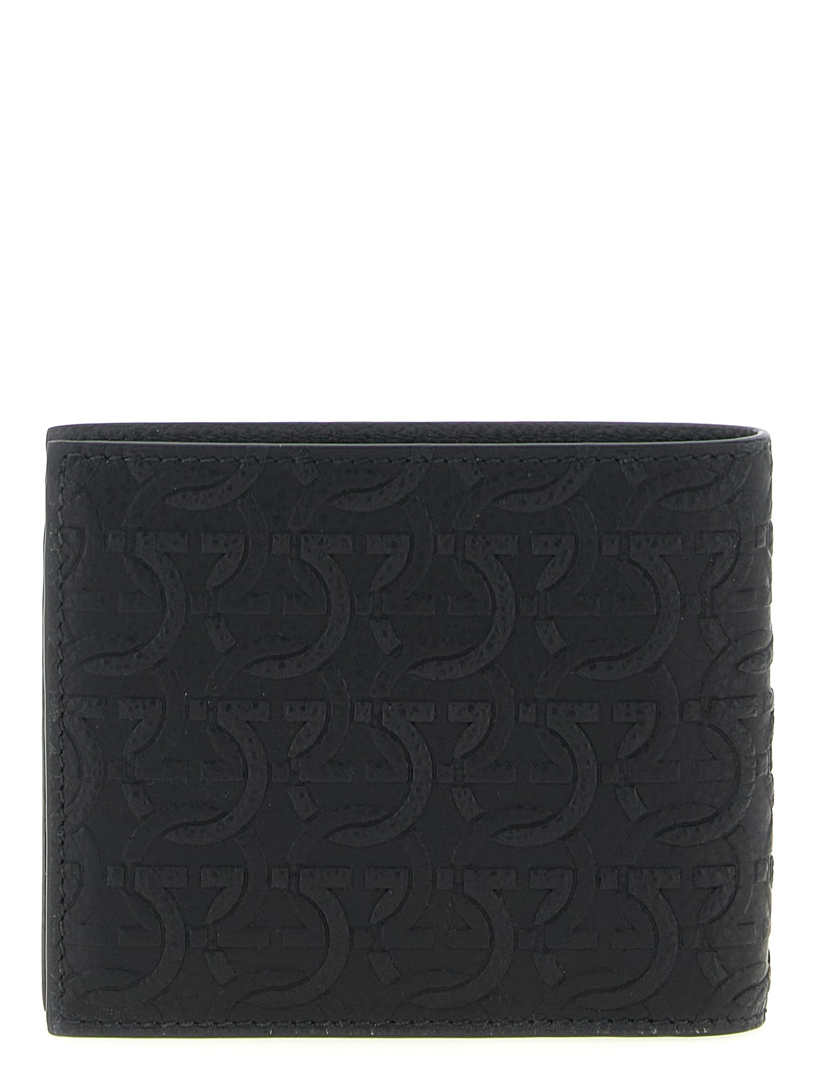 Ferragamo Black Hammered Gancini Calf Leather Wallet