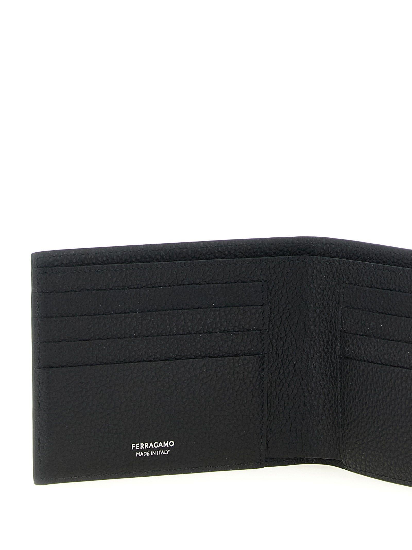 Ferragamo Black Hammered Gancini Calf Leather Wallet