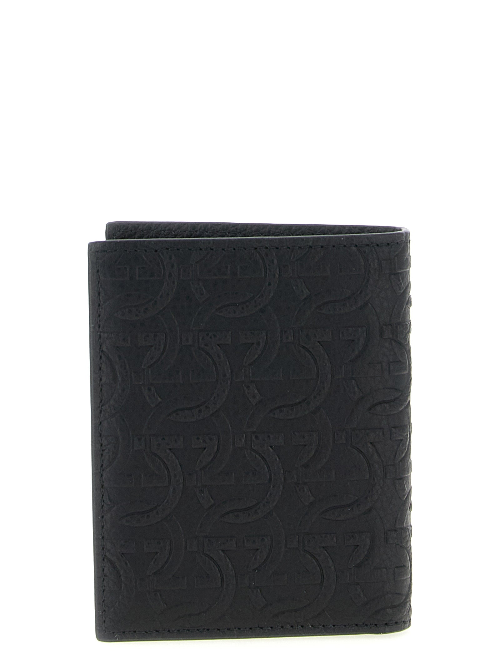Ferragamo Black Hammered Gancini Calf Leather Wallet